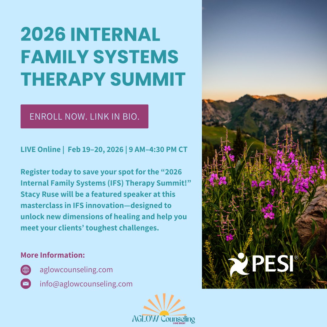 ✨ Join me, alongside visionary minds like Frank Anderson, Lexi Rothman, and others, for PESI's “2026 IFS Therapy Immersion Summit!” ✨
This isn't just a conference; it's an opportunity to break the mold. Together, we will dismantle rigidity and unlock fluid, dynamic ways to work with parts. This is the future of parts work, and it starts here.
🗓️ LIVE Online: February 19-20, 2026
🔗 Secure your spot at the link in my bio!
#AglowCounseling #IFSInformedPartsWork #TherapistTraining #TraumaHealing #FrankAnderson #StacyRuse