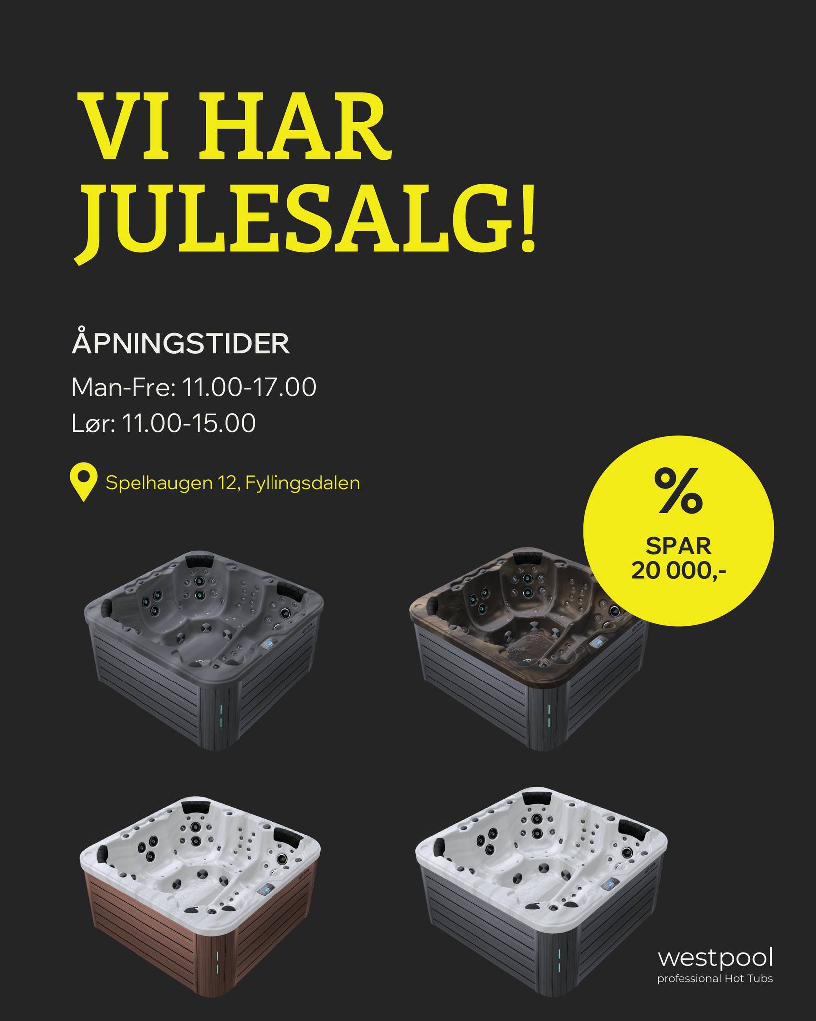 Romjulstilbud hos Westpool 🎁
Spar 20 000,- på alle spabad + bonuspakke inkludert.
Tilbudet finner du på westpool.no.