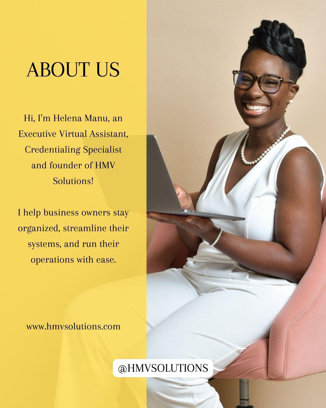 Meet the person behind the support 💼
I’m Helena, your Executive Virtual Assistant and Credentialing Specialist! I help business owners get organized, clean up the mess behind the scenes, and build systems that make work easier and less stressful.
If you’re tired of doing everything alone, I’ve got you.
📩 Book a consultation and let’s make your business feel lighter.
#MeetTheFounder
#AboutTheBrand
#ExecutiveVirtualAssistant
#VirtualAssistantLife
#BusinessSupport
#WomenInBusiness
#FemaleFounders
#SmallBusinessHelp
#OnlineBusinessOwner
#BehindTheScenes
#BusinessOrganization
#LessStressMoreGrowth
#WorkSmarter
#BusinessClarity
#SupportThatWorks
#HMVSolutions #BookAConsultation #VAAgency #FromChaosToOrder #TheOrganizedAndEfficientMamaPodcast #HMVSolutionsVAagency #HMVSolutions #HelenaManuVirtualSolutionsLLC