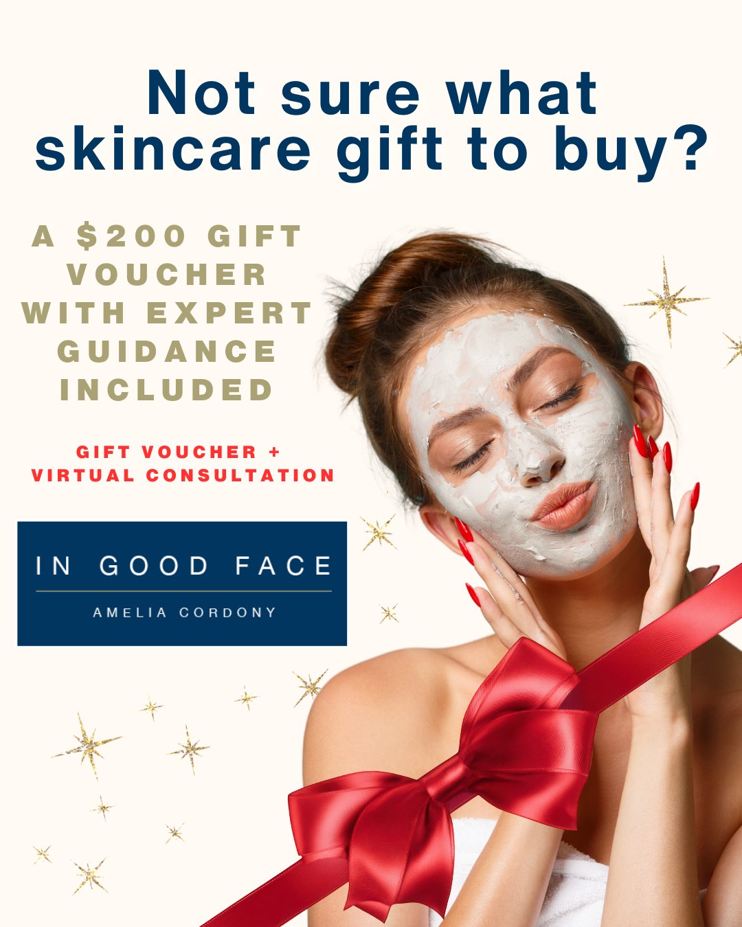 Not sure what skincare gift to buy?
Take the guesswork out of gifting.
Purchase a $200 In Good Face gift voucher and receive a complimentary 20-minute virtual skin consultation with Amelia Cordony, founder of In Good Face and one of Australia’s most trusted skin experts.
Amelia will personally create a tailored skin prescription designed to work with the recipient’s skin every day, no matter where they’re located.
🎁 Redeemable on products online
💻 Consultation via Zoom
📍 Available Australia-wide
✨ A thoughtful, last-minute Christmas gift.
👉 Shop now.