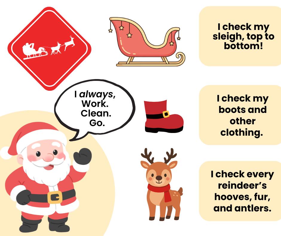 It's Chirstmas Eve, and that means Santa is coming soon to those who celebrate. He has a little reminder for everyone! He always Works. Cleans. Goes. What does that mean? Every stop he makes, before he leaves, he checks his sleigh, himself, and all of his reindeer for anything that could spread invasive species from one place to the other, and if he finds anything he cleans them off right away. He is very busy, but he knows it is important not to spread invasive species, espescially since he goes all over the world! So remember, if you work outside, or play outside, alway clean before you go!
#PlayCleanGo #santa #invasivespecies #christmas2025
