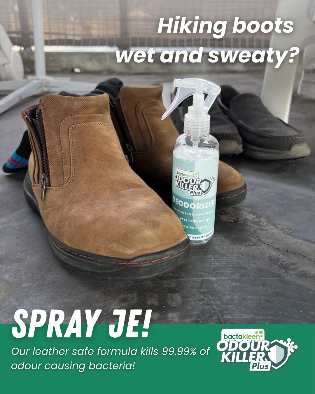 Need to keep your shoes fresh after a long hike?
Stop the stink at the source with Odour Killer Plus! Our leather safe formula kills 99.99% of odour causing bacteria for lasting freshness.
Get yours today at https://tr.ee/iahYOV
#bactakleen #odourkillerplus #hiking #boots #newyears #running #shoes #sneakers