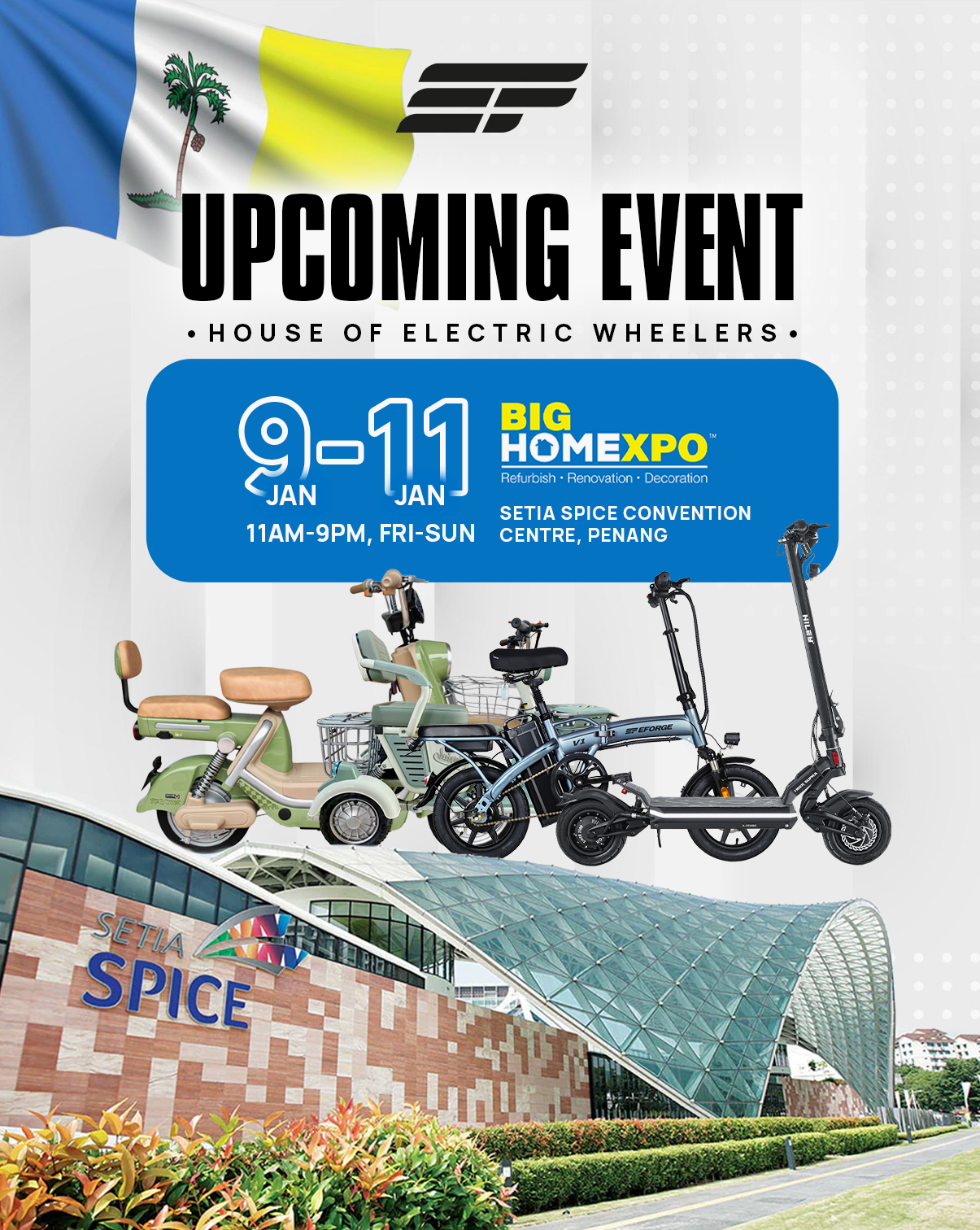 ๐ฅ PENANG, WEโRE ROLLING BACK IN! ๐ฅ
From city streets to island roads.
EFORGE is heading up north 9โ11 January with electric wheelers and deliveries. Been eyeing an electric upgrade?
This is your window.
๐ SETIA Spice Convention Centre, Penang
๐ 9โ11 Jan 2026
โก Letโs keep Penang rolling.
#penang #PWCC #penangwaterfrontconventioncentre #eforge #eforgebikes #escooterlife #ecofriendly #urbanmobility #electric #emobility #electricscootermalaysia #electricscooterlife #electricscooterselfbalancing #electricscooterfun #electricmobility #miniwheels #minimobility #electricbicycle #ebike #ebicycle #electricbikeshop