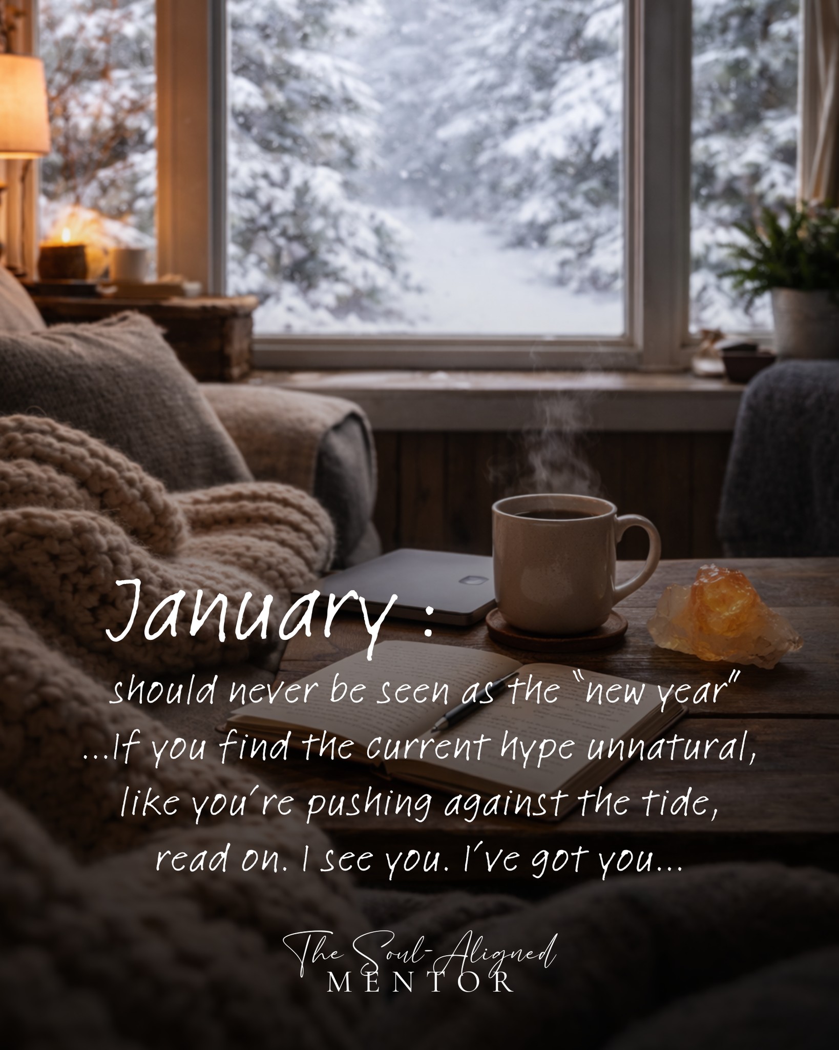 Nope. Not from me. We're doing January wrong. It's not New Year until March.
January isn't meant to be like this. I was giving myself a hard time yesterday and then I paused, reflected & this landed :
We’re literally in the middle of Winter - look to nature to show us the way. Less light, less energy, we're supposed to go inwards. Reflection. Rest.
If the pressure to “go big” feels wrong, that’s your wisdom speaking! Follow your intuition. It's seasonal intelligence. January = integration, rest, recovery. March = initiation, momentum, visibility!
(...Which makes hella sense because I am launching something incredible in March. Date for your diary - 19th. Add it in now)
December takes a lot from us. We celebrate, we hold everyone else, we make the magic happen.
January is the pause. The nervous system exhale. The quiet recalibration.
Motivation is low for a reason! This is when we recover, we get to make gentle plans, listen to the whispers reflect over the lessons, resume gentle routine.
I'm choosing to honour Winter - not fight it. Slowly wake myself up. Gently.
If you're feeling this too - You’re not behind. You don’t need to force clarity. Rest isn’t something to apologise for. We're remembering our natural rhythm.
This is your permission slip & if you need holding - I've got you.
In January, we rest.
Dani x
#SoulAligned #WinterWisdom #SlowLiving #EmbodiedLeadership #NervousSystemCare #MindfulBusiness #RestIsProductive #GentleGrowth