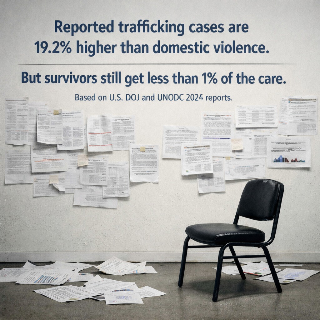 Thereās no shortage of money.
Just a shortage of care.
In 2024, the U.S. government spent over $101 million on the āissueā of human trafficking.
The United Nations spent $550 million globally.
But according to official budget reports from both the U.S. and the UN,
less than $470,000 of that reached actual survivor care.
Not even half a million dollars ā combined.
(Based on comparative reporting data from UNODC and U.S. DOJ 2024 reports.)
By contrast, $1 billion is spent each year in the U.S. on domestic violence survivor support,
with over $400 million going to direct care globally.
Hereās what makes this even harder to understand:
š Reported cases of trafficking are 19.2% higher than reported domestic violence cases worldwide.
And yet, nearly all the funding goes to prevention, policing, or awareness campaigns ā
not to the survivors themselves.
And still, trafficking is the fastest growing criminal empire on the planet.
So not only is it not being stopped ā itās growing.
The number of victims keeps rising.
The number of survivors needing help keeps rising.
And these are just the ones we know about.
According to U.N. and U.S. data, only 6.7% of human trafficking victims are ever identified.
That means 93% are still hidden ā still waiting for someone to come looking.
Thatās why Project Angel exists.
Not to talk about āfighting trafficking.ā
But to walk with the people whoāve lived it.
To bring real, lasting healing ā where systems wonāt.
š¬ In the comments, tell us:
What do you feel when you read this?
Why do you think survivor care gets left behind?
#ProjectAngel #TruthInNumbers #SupportSurvivors #WhyWeExist #HealingMatters #TraffickingAwareness #SurvivorCare #HealingJustice
