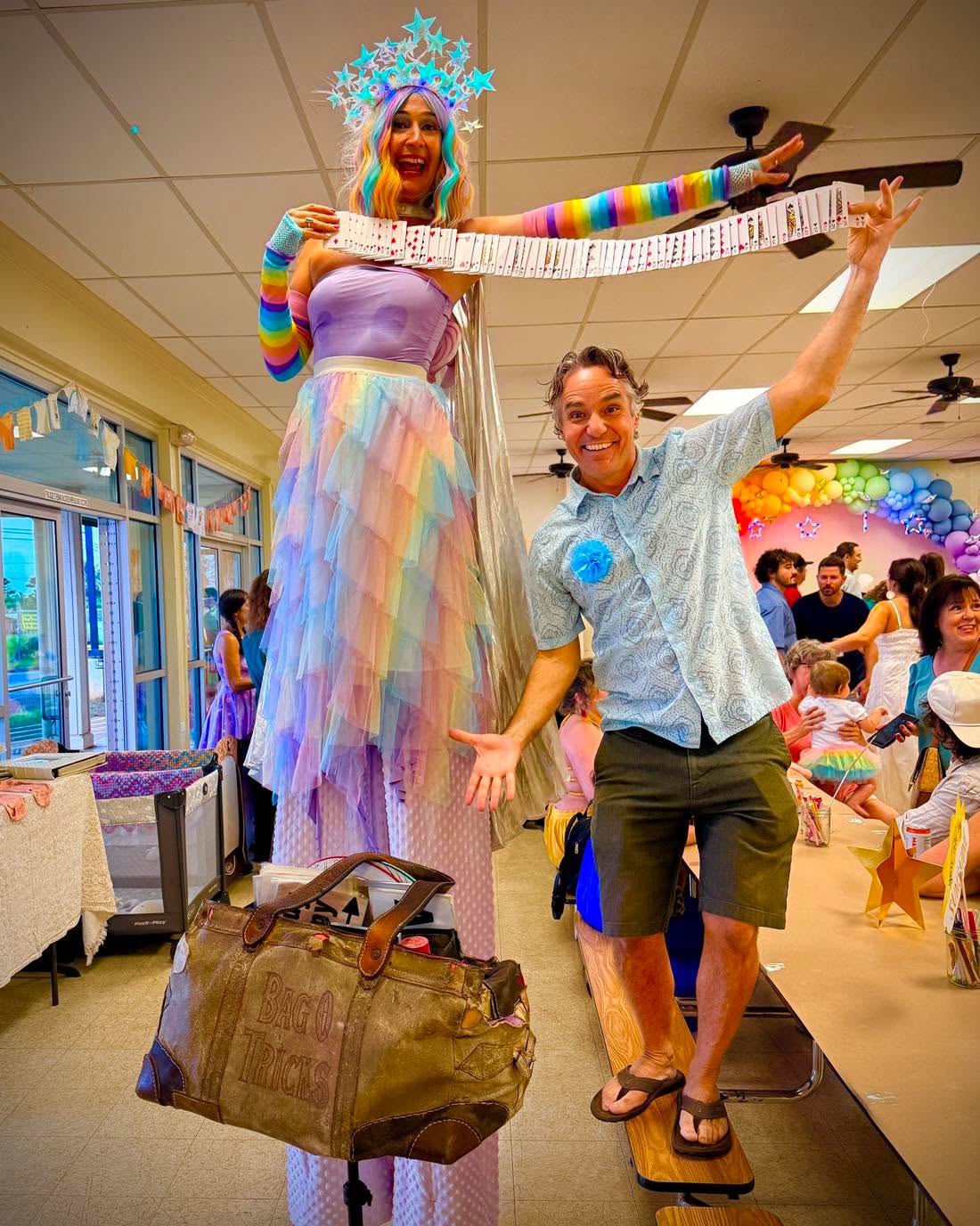 Isn’t there an AI way to make me look closer to my Wife’s height? I guess just standing on the table will do. Uncle Magic was Happy to be part of such a Beautiful Celebration yesterday. Yay Juniper! Yay Dahlia! Happy Birthday to such adorable lil’ Twin Girls! #magicbrent #rainingentertainment #goodtimes