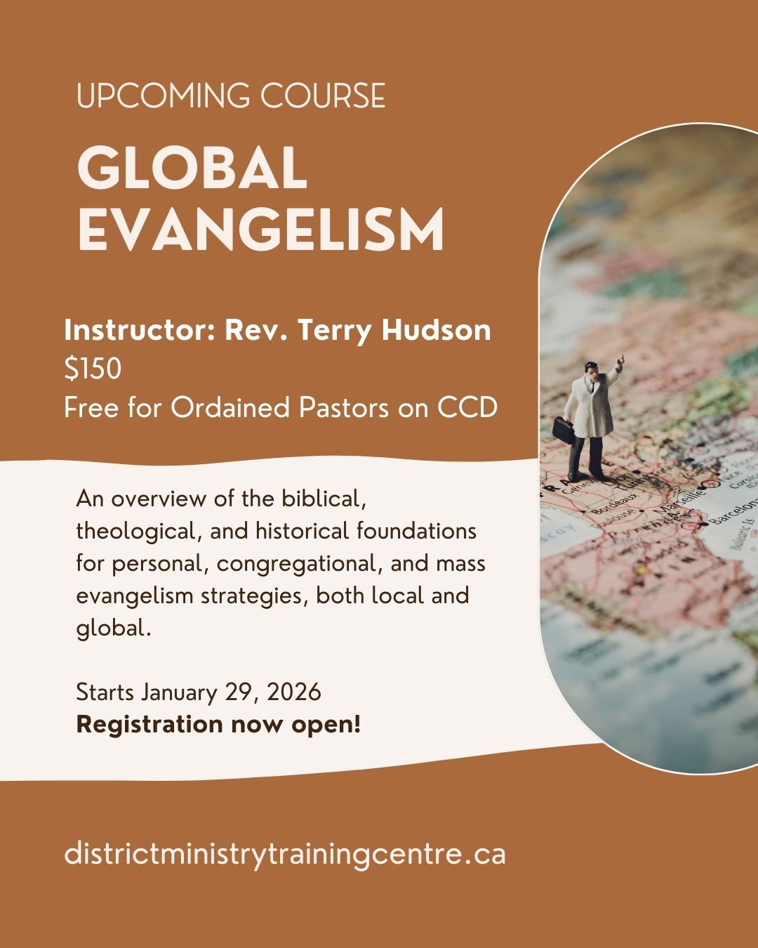 Global Evangelism - Registration now open
A practical, required course for those pursuing ordination in the Church of the Nazarene. This class grounds evangelism in Scripture and theology, with clear application for local and global ministry.
Taught by Rev. Terry Michael Hudson, he brings deep experience as a longtime global missionary in Albania and Romania, a local pastor, and a graduate of Nazarene Theological Seminary with a concentration in missions.
Dates: January 29 – March 5, 2026
• In person: Saturday, January 31, 1