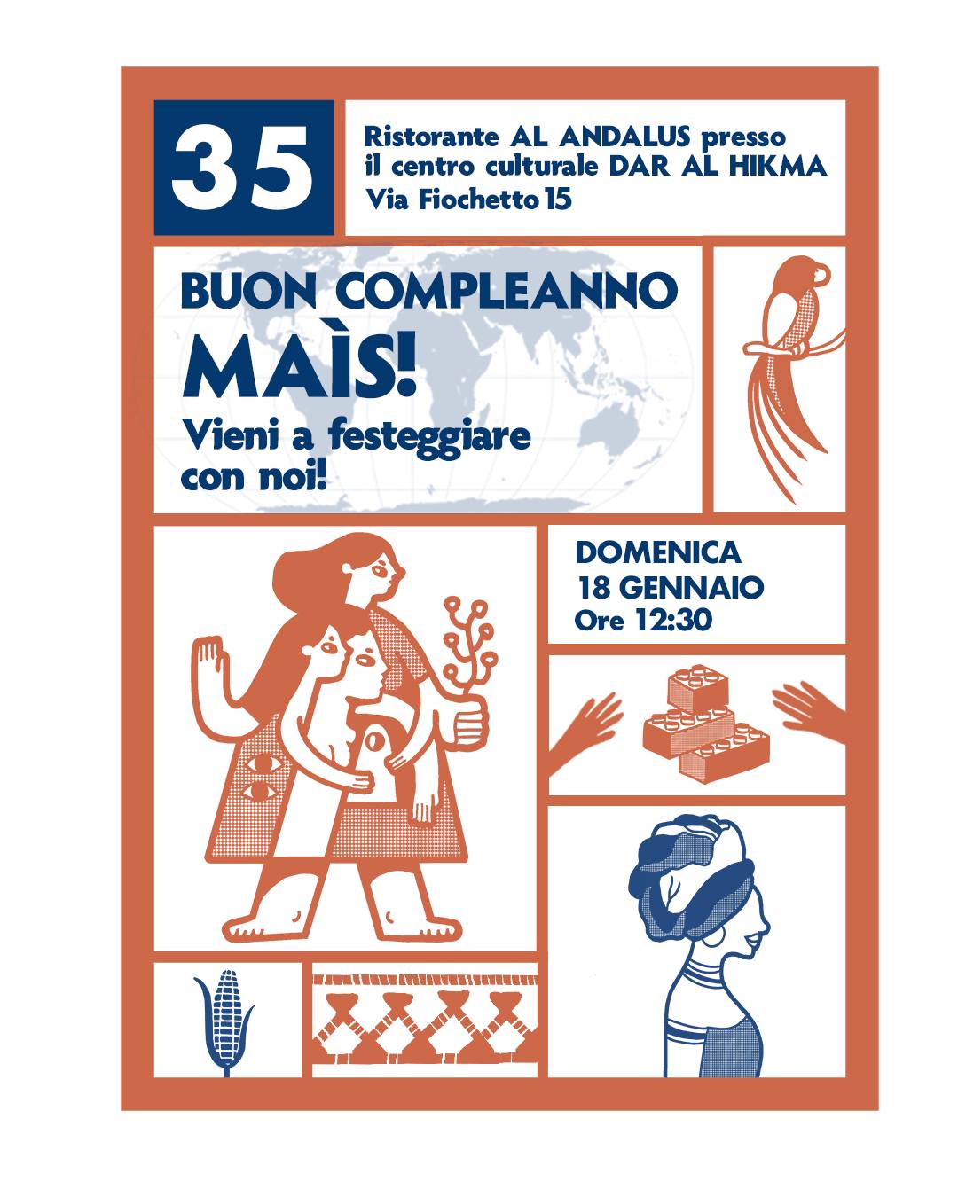 Buon compleanno Maìs!🎉
Per festeggiare 35 anni insieme, ti aspettiamo al nostro pranzo DOMENICA 18 GENNAIO alle 12:30 🍽️✨
Per info e prenotazioni: 011657972 / 351 989 8371
📍Dove? Al ristorante "Al Andalus" presso il Centro Culturale "Dar Al Hikma"
Via Gianfrancesco Fiochetto, 15 - 10152 Torino (TO)
🥬🌽Nel menù è presente anche la versione vegetariana e il costo è di 25 euro a persona!
#maisong #torino