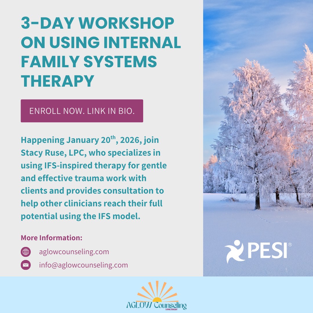 ✨ There is still time to join (I am teaching) PESI’s Live “3-Day Workshop on Internal Family Systems (IFS) Therapy”, starting January 20th! ✨
If you are ready to move beyond symptom management and offer your clients a path to deep, sustainable transformation, this training is for you. We will dive into the "how-tos"—building trust with protectors, witnessing exiles, and integrating this powerful model with the modalities you already use.
Register at the link in my bio!
#AglowCounseling #TraumaHealing #TherapistTraining #MentalHealthProfessionals