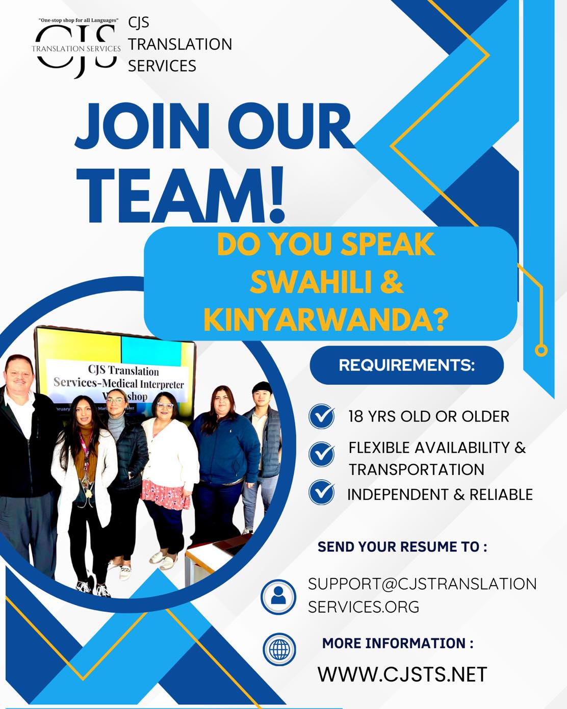 🤔💭Have you ever thought of becoming a Certified Medical Interpreter❓
You don't have to look any further!
✨We are here to help you advance in your work or career goals and become a Qualified Professional Medical Interpreter! That’s the first step.
Come Join our team of Interpreters at CJS Translation Services . We specialize in medical, legal, and general settings.
✅Apply at: www.cjsts.net
✅ Send us your resume to: ✍️ generaladmin@cjsts.net or support@cjstranslationservices.org
Contact us via phone::3169931393
🔗 www.cjsts.net
#cjstranslationservices #translationservices #interpretationservices #professionalservices #wichitakansas #foryou #parati #professionaldevelopment #certifiedmedicalinterpreter