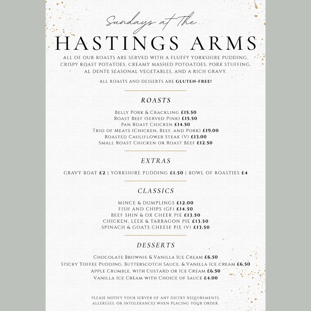 ✨New Sunday Lunch Options✨
We've added a few more dishes to our Sunday Menu, including our new pies!
Reserve your table for this Sunday here:
📞01912376868
🧑💻www.thehastings.pub
📧bookings@thehastings.pub
#pie #publunch #homemade #sundayroast #foodanddrink #glutenfree #comfortfood #thehastings #seatondelaval