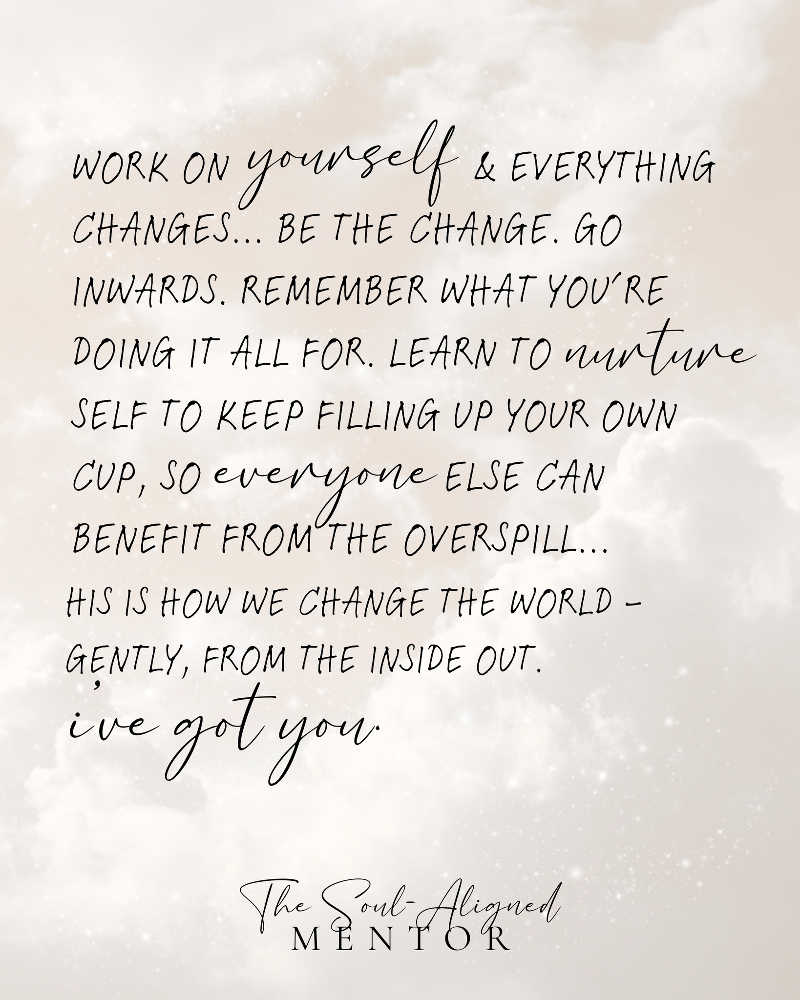 Late night thoughts...
Work on yourself & everything changes. Be the change. Go inwards. Remember what you’re doing it all for... Learn to nurture self to keep filling up your own cup, so everyone else can benefit from the overspill.
Read that again so it sinks in. We don't just fill our cup once, to then prioritise then pouring from our own cup. We continue to fill. Everyone else gets the overspill.
This is how we change the world - gently, from the inside out.
The space I'm holding inside my challenge this week has reminded me how special this work is. Visibility is triggering. Business Owners are holding so much. The noise is suffocating. The directions you can feel pulled in, you go from fight to flight to freeze...
I've got you. I teach personal brand organic marketing that feels like home. A sacred practise of soul discovery, so you can own your story, and speak from that. My Soul-Aligned Visibility Masterclass I delivered on Tuesday reminded you to disconnect to reconnect & gave ways to grow your Personal Brand in 2026.
You don’t have to earn rest, love, or safety - you are already worthy of all three. When I say, I don't care about your business, I care about you - this is what I mean.
🔥 Comment RECORDING and I'll send the link straight to your DMs so you can catch up in your own time 🔥
Some of us mentors aren't here to get you hustling, chasing, forcing, fighting... We're here to soften. Nurture. Remind you to find your joy, your magic, start there and I promise you - you will become a magnet to your desires.
How are you feeling in your business this January? Xx
BONUS - Who can spot the letter missed off 😂 FFS. What happens when you create content at midnight without ChatGPT...