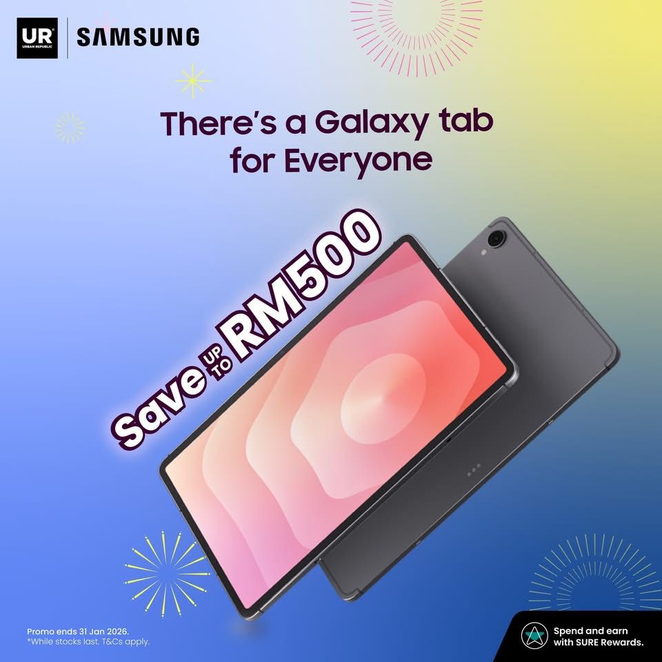 ✨ Urban Republic Mid-Month Sale, Major Screen Upgrade! 📱💻
Power through 2026 with the #Samsung Galaxy Tab — made for work, play, and everything in between.
💥 Save up to RM500
🎁 Plus exclusive goodies to level up your productivity
🛍️ Shop now: bit.ly/ur-galaxy
📍 Visit us: bit.ly/_ur-outlets
📅 Promo ends 31 Jan 2026 | While stocks last. T&Cs apply.
#UrbanRepublicMY #URbySwitch #TheMobileCompany
#Samsung #GalaxyDeals #MidMonthSale 🎆