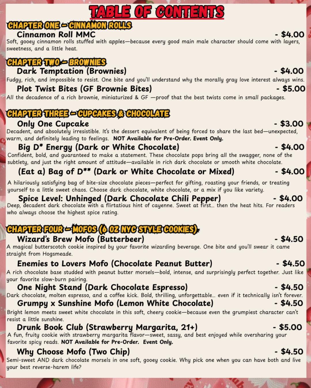 📖🍪 ROMANCE IN CNY MENU PRE-ORDERS ARE OPEN! 🍫✨
Utica, are you ready for your happily-ever-after… in dessert form? 💘
We’re bringing our full romance-themed menu to @romanceincny on
📍 April 18th | Utica, NY
⚠️ IMPORTANT DETAILS
📅 Cutoff is April 8th — or when we sell out
🚨 We SOLD OUT last year. Don’t miss out
💵 Minimum pre-order is $20
📦Pickup or Shipping Available
🔗In Bio
From dark temptation brownies to enemies-to-lovers cookies, this menu is packed with main-character energy. Some items are event-only, so pre-ordering is the only way to guarantee your favorites.
Save this. Send it to your book bestie. See you in Utica. 💕📚🍪