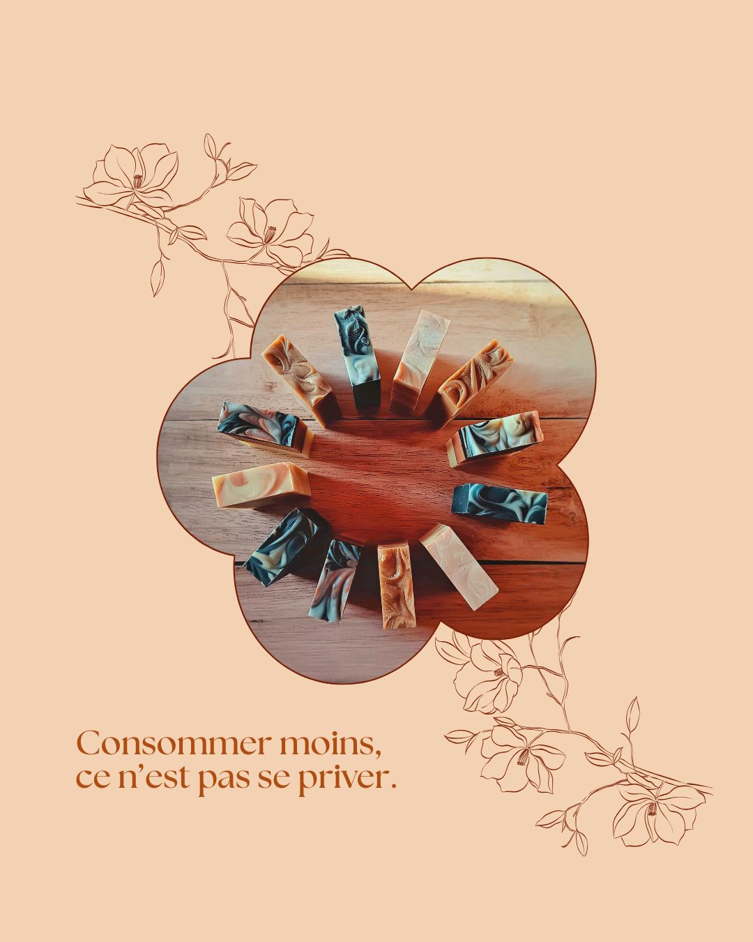 Consommer moins, c'est se priver.
Tu veux bien faire en réduisant ta consommation mais tu as peur d'y perdre ton confort.
Pourtant consommer en quantité ne rime pas avec qualité.
En consommant moins, tout devient plus cohérent.
Tu optes pour la qualité et tu gagnes alors en confort et en sens.
Tu peux aller à ton rythme sans culpabiliser.
Chaque petit geste compte!
#savonnerieartisanale #artisanefrançaise #faitmain