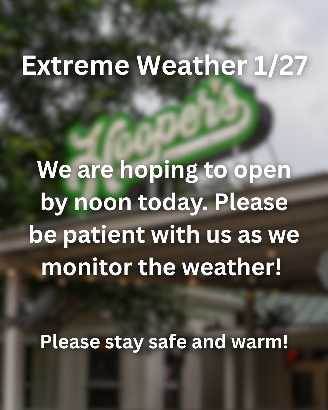 We’re hoping to open at noon and will post the updates here!! Stay safe everyone 💚