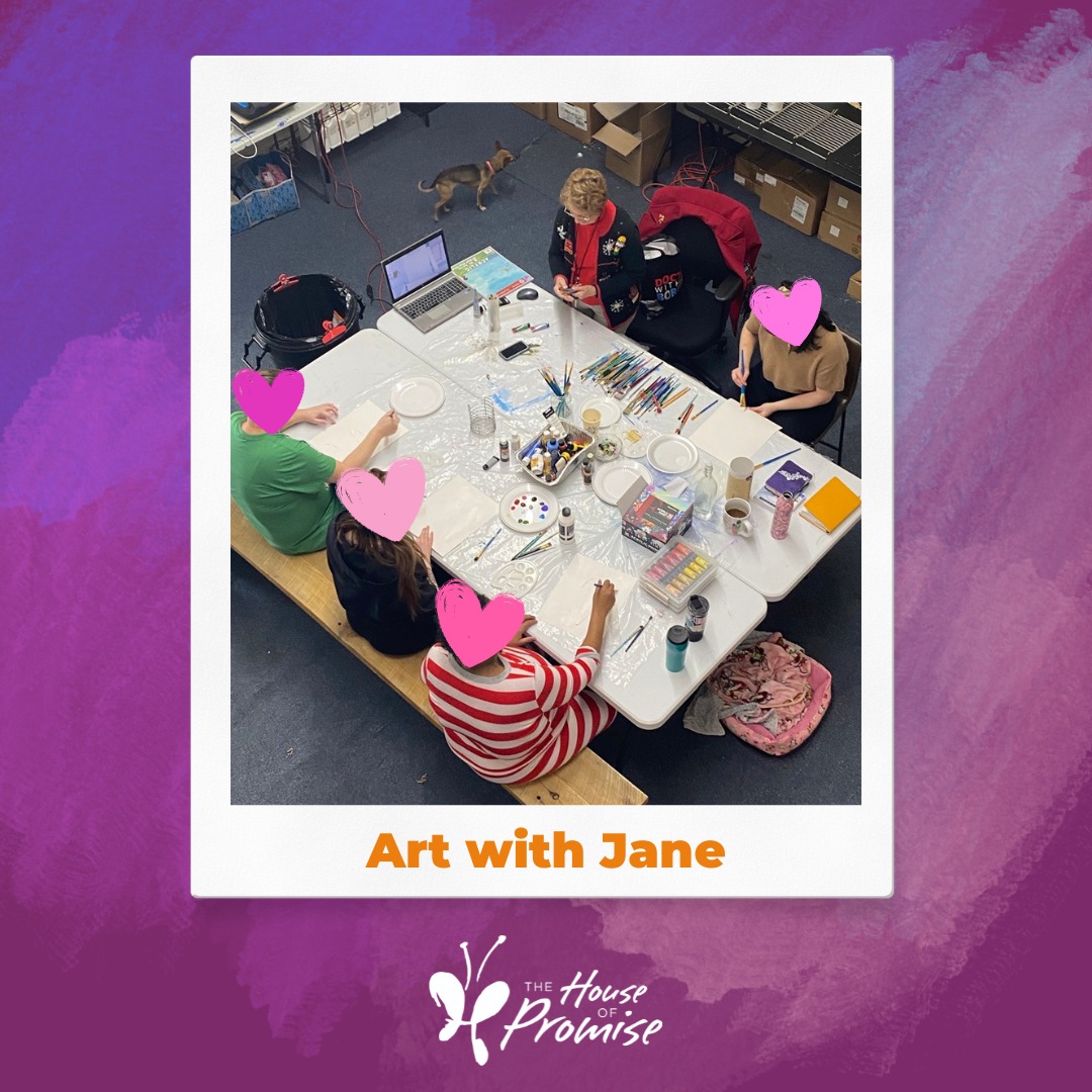 Today we want to give a huge THANK YOU to one of our treasured volunteers, Jane Wright.
Jane comes in every other week to lead creative, artistic projects with the women in our program, and her presence is a true gift to us all. She pours so much thoughtfulness, effort, and love into every visit, always arriving with fun painting projects and a heart ready to serve.
Art therapy has a powerful role in healing for trauma survivors, offering a safe way to express emotions, rebuild confidence, and experience peace through creativity. Jane helps make that healing possible, one brushstroke at a time.
Thank you, Jane, for your big heart, your time, and your unwavering love for the women of The House of Promise. We are so grateful for you!
