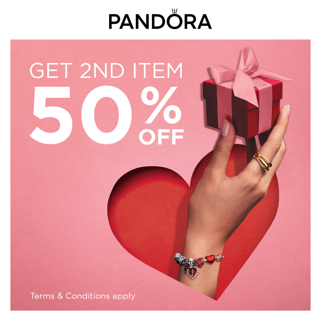 Valentine’s gifting just got sweeter! 😉💝 From 29 January to 22 February, treat yourself and your loved ones to 50% OFF your 2nd item, and receive an Angpau packet with a minimum spend of RM388 as a little token to celebrate the season of love.
Available at all Pandora stores throughout Malaysia. T&Cs Apply.
#PandoraMalaysia #ValentinesDay #CelebrateLove