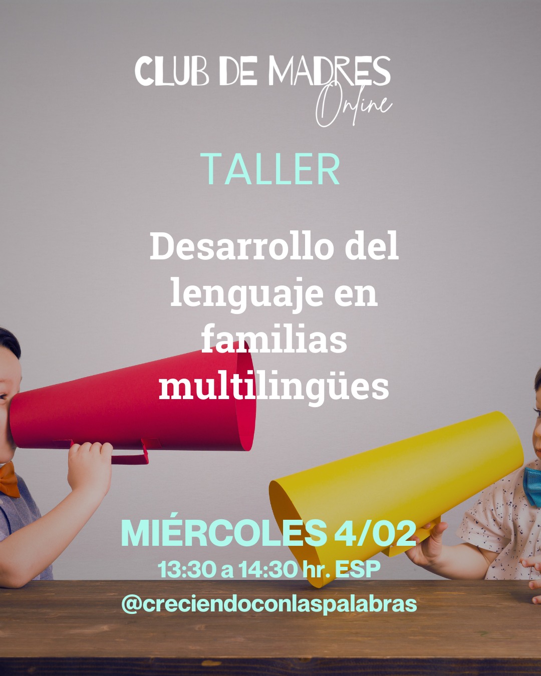 🗣️✨ ¿Hablas más de una lengua en casa y tienes dudas sobre el desarrollo del lenguaje de tu peque?
🗓 Miércoles 4 de Febrero
🕧 A las 13:30h
📍En: Club de Madres Online
Te invitamos al taller "Desarrollo lenguaje en familias multilingüe" con Estela Bayarri, logopeda infantil especializada en atención temprana, neurodiversidad y familias multilingües.
🔍 Con este encuentro te quedará claro:
✔️ Si el bilingüismo retrasa el habla
✔️ Qué esperar del desarrollo lingüístico de 0 a 3 años
✔️ Cómo apoyar a peques expuestos a más de una lengua
✔️ Mitos y realidades del bilingüismo
✔️ Qué conductas evitar
✔️ Estrategias naturales desde casa para potenciar el lenguaje
👶 Estela nos propone un enfoque de comunicación consciente para acompañar el desarrollo lingüístico y emocional desde el día a día familiar.
✨ Ideal para familias que crían en más de un idioma, con dudas o curiosidad sobre cómo hacerlo de forma respetuosa y efectiva.