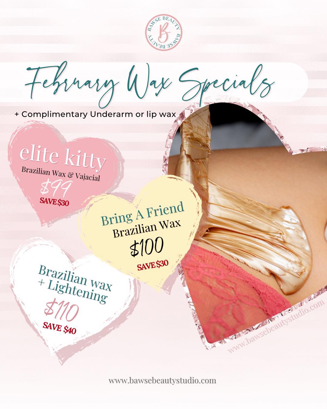 💘 February Wax Specials are HERE 💘
Whether you’re showing yourself love or bringing your bestie along, we’ve got the savings lined up this month:
✨ Elite Kitty – Brazilian Wax + Vajacial $99 (Save $30)
✨ Bring-A-Friend Brazilian Wax – $100 total (Save $30)
✨ Brazilian Wax + Lightening – $110 (Save $40)
✨ Plus a complimentary underarm OR lip wax with select services
For the besties deal: one booking, two besties, same appointment.
Both guests must attend to receive the discounted rate.
February slots are limited—book now before these specials are gone. 💅🏽 Comment LOVE 💕 to book❣️