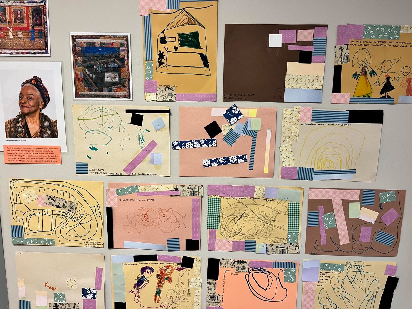 Faith Ringgold is a famous African American artist known for her “story quilts”. Our students talked about her work and made their very own. Check out some of the work that’s been hanging in the hallway!