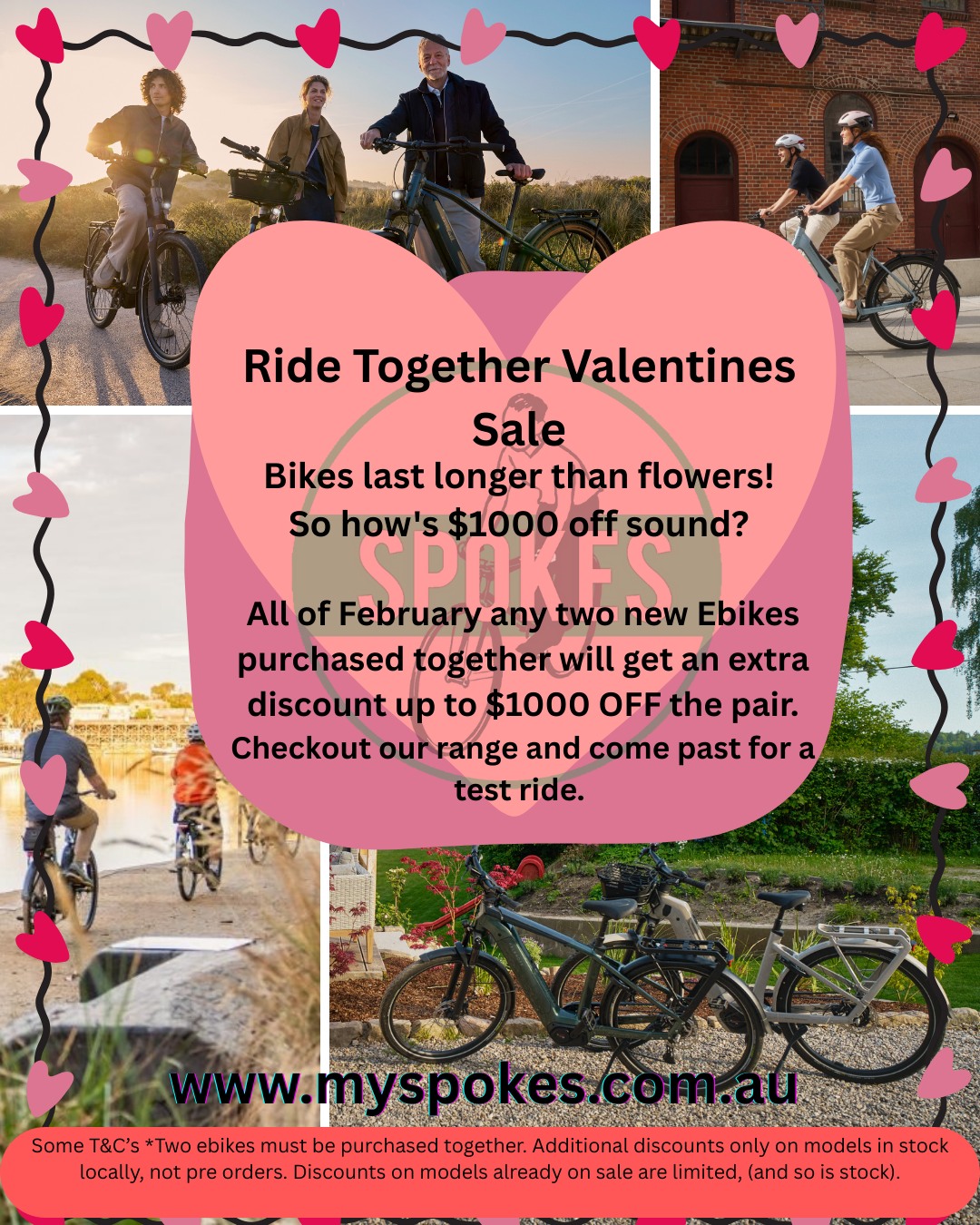 What's better then one new bike? TWO!
Lets do a deal for any two e-bikes across the store and set you with your new bike!
Just for February we will take up to $1000 off the bill for two bikes, no one needs to be stuck missing out on the fun!
As always come past or send us an email and we can run over all the options that suit, set you up for a test ride and land on YOUR new bikes!