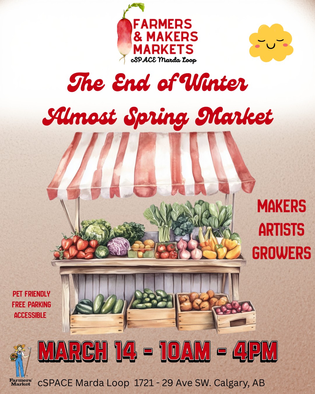 Oh Boy is it an exciting time...
The Farmers' & Makers "End of Winter almost Spring Market" at cSPACE Marda Loop is going to be the perfect season transitional market. Hosted 1 week before the first day of Spring on March 14, 2026 from 10am to 4pm you will be able to scratch that hibernation itch with all the amazing vendors and their farmtastic products.
Our weekly Saturday outdoor Market is set to return on May 23, 2026 and will be operating every Saturday from 10am till 2pm all at the convenient and historic cSPACE Marda Loop, and again with some amazing vendors, both trusted favourites and some exciting new vendors. Application are now open click on link or find info on our website.
Want to give back? Volunteering at the market is a great, fun and easy way to become involved in your community. Link or website for more info.
@cspace.mardaloop
#yycnow #yycevents #mardaloop #farmersmakersmarket #yycfarmersmarkets
@yyc.sociables @yycnow