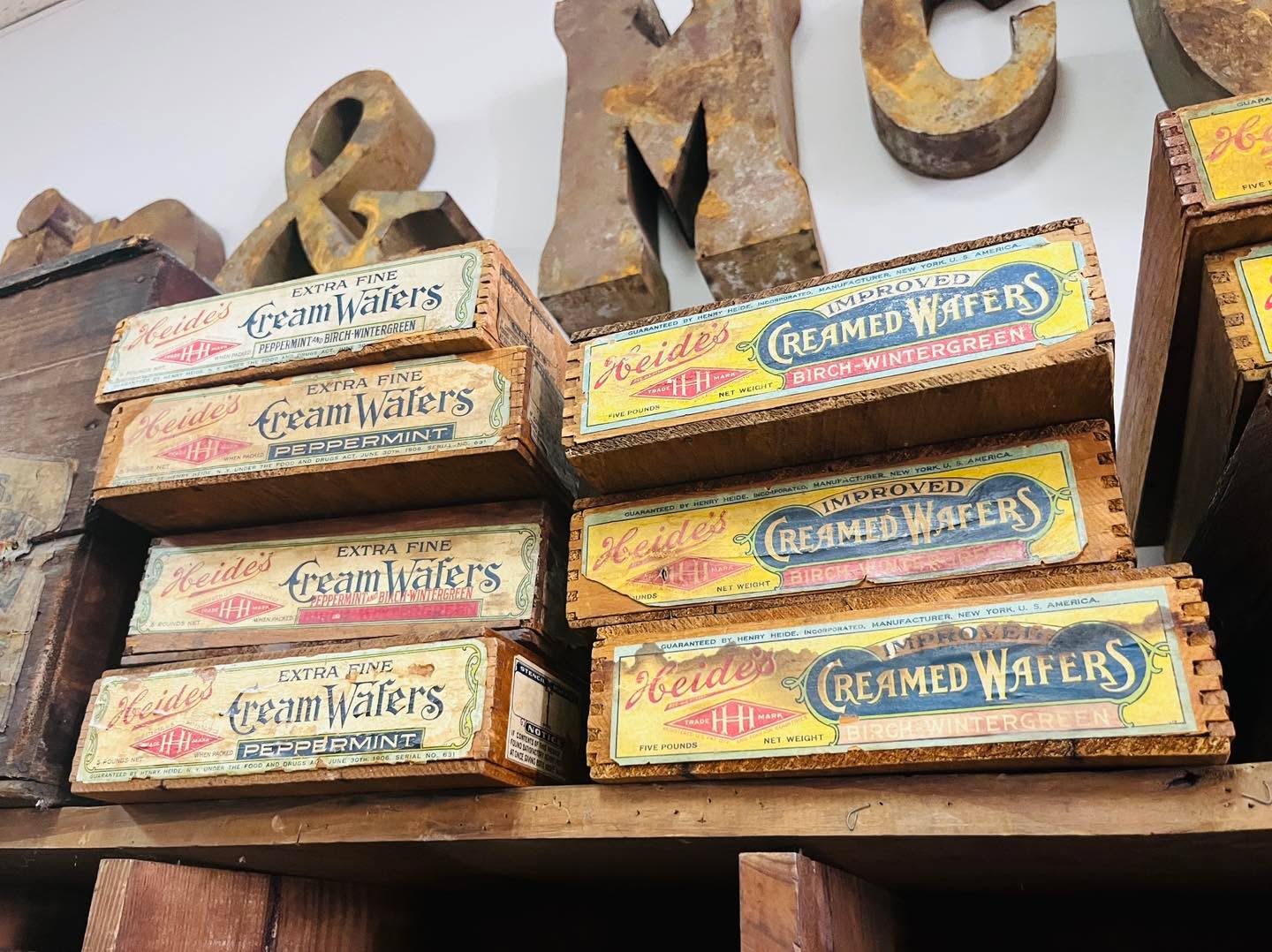 These advertising crates would add a great pop of vintage color to your space.