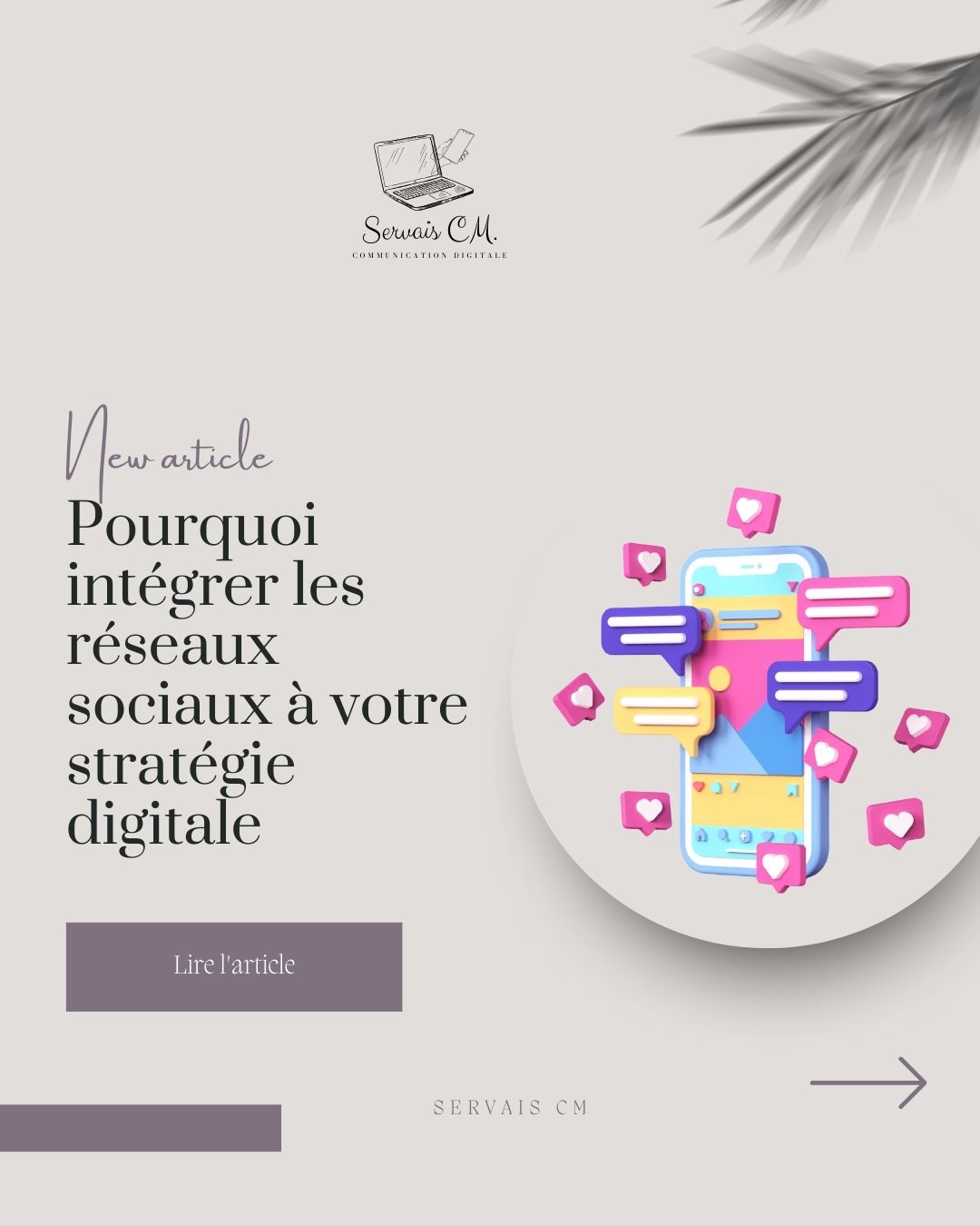 📍✨ Nouveau sur le blog : Pourquoi intégrer les réseaux sociaux à votre stratégie digitale ✨📍
Les réseaux sociaux sont aujourd’hui indispensables pour développer votre visibilité, renforcer votre image de marque et créer une vraie relation avec votre audience. 🚀
Dans cet article, Servais CM vous explique :
✔️ Pourquoi les réseaux sociaux sont un pilier de votre stratégie digitale
✔️ Comment les intégrer efficacement à votre site internet et à votre SEO
✔️ Les bonnes pratiques pour une communication cohérente et performante
💡 Un article incontournable pour les entrepreneurs qui souhaitent booster leur présence en ligne.
🔗 Article à découvrir sur le blog Servais CM
#NouveauSurLeBlog #StratégieDigitale #RéseauxSociaux #MarketingDigital #VisibilitéEnLigne #CommunicationDigitale #CommunityManagement #SEO #SiteInternet #Entrepreneurs #ServaisCM