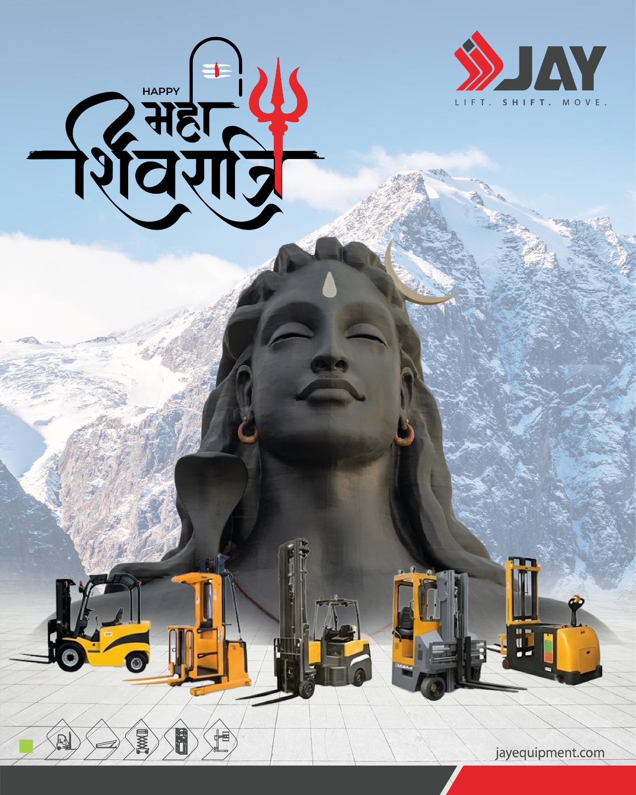 Jay Equipment extends warm wishes to everyone on the auspicious occasion of Mahashivratri. 🔱✨
May this sacred day bring strength, stability, and success to all.
.
#JayEquipment #HarHarMahadev #Mahashivratri2026 #MaterialHandlingEquipment #LogisticsSolutions #IndustrialSolutions #LiftShiftMove