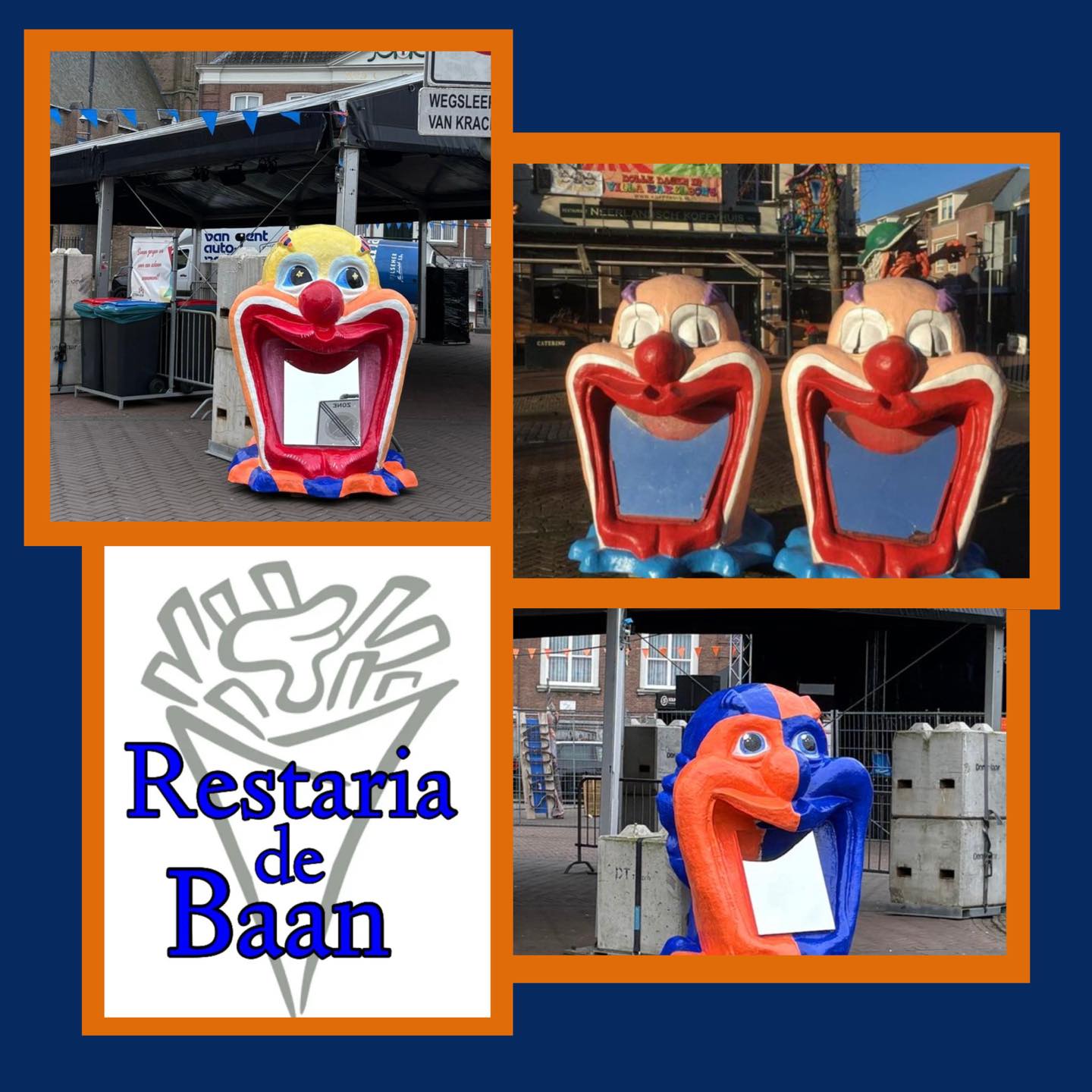 De Clownskoppen zijn terug van weggeweest! 🎭
🧡💙
Jarenlang stonden ze voor het Neêrlandsch Koffyhuis. Daarna fleurde dit vrolijke duo carnaval op bij Cafetaria De Baan.
🧡💙
Vanaf dit jaar zijn ze in een nieuw jasje gestoken met de verf van Mverf en pronken ze weer in volle glorie op de markt!
Heb jij aon jín blik genogt’ en al trek gekregen?�Kom langs bij Cafetaria De Baan! @restaria_de_baan
#aonjinblikgenogt #carnaval #verf #kop #nar #cv26 #virałpost