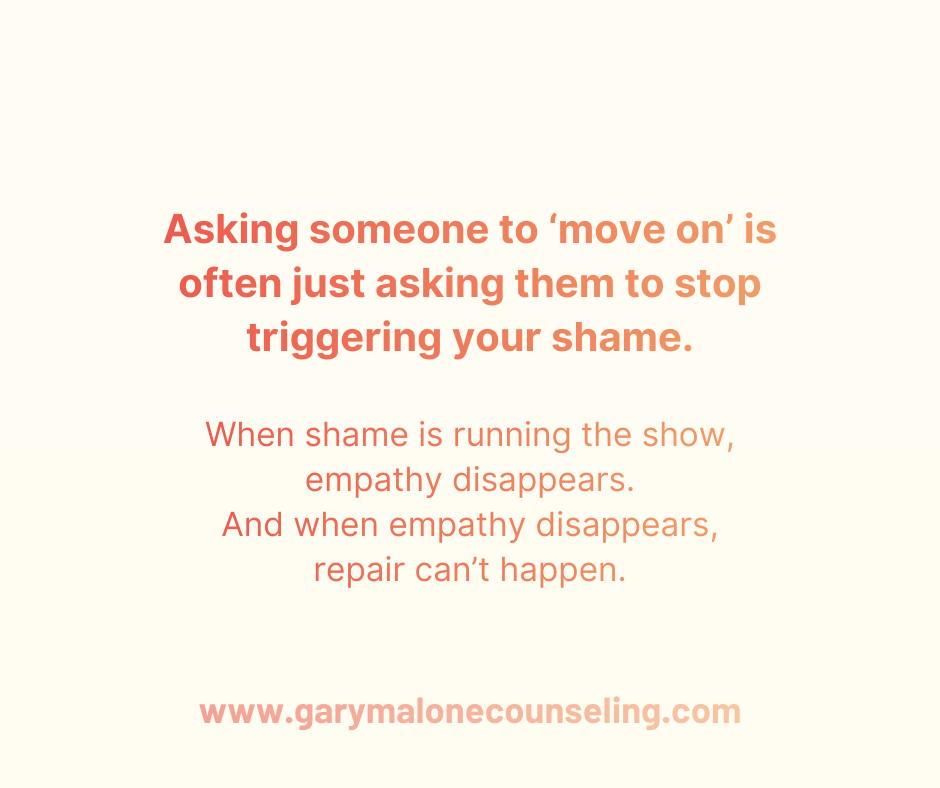 “Are you ever going to get over this?”
That question shows up in a lot of relationships after betrayal.
One partner is trying to name the hurt that still lives in their body.
Not to punish.
Not to keep score.
But to feel understood.
The other partner starts to deflect.
Redirect and ask when this will finally be done.
Here’s the hard truth:
That question is rarely about healing.
It’s about shame.
When someone has a fragile sense of self, their partner’s pain doesn’t land as “I’m hurting.” It lands as “You’re a bad person.”
So instead of responding with tenderness, the nervous system shifts into self-protection.
That’s when we hear:
“I’ve already apologized.”
“How long are we going to talk about this?”
“Why can’t you move on?”
Those aren’t heartless statements.
They’re defensive exits.
But betrayal doesn’t heal through explanations, timelines, or pressure to be done.
What heals is a safe, steady response...especially when the pain shows up again.
Here’s what that actually sounds like:
“I can hear how much this still hurts.”
“It makes sense that this comes back up.”
“I know this pain exists because of what I did.”
“I’m here. You don’t have to carry it alone right now.”
No arguing.
No correcting.
No asking when it will end.
When shame is running the show, empathy disappears.
And when empathy disappears, repair can’t happen.
A relationship cannot heal when one partner needs the other to stop hurting in order to feel okay about themselves.
Low self-esteem doesn’t always look insecure.
Sometimes it looks like impatience, shutdown, or demanding closure.
Healing doesn’t come from moving on.
It comes from staying present, again and again, until the nervous system learns it’s safe.
And that requires more than remorse.
It requires inner security:
The ability to face what you did and remain emotionally available.
If the pain keeps coming up, it isn’t failure.
It’s the moment trust is still asking for your warm, tender presence.