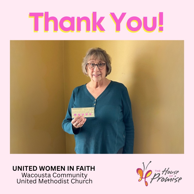 We want to thank the Wacousta United Women In Faith for their incredible efforts in their bake sale. These amazing women, represented here by Ruth Cheney, raised $1190 for The House of Promise. That’s quite a bake sale! Thank you for your continued support.