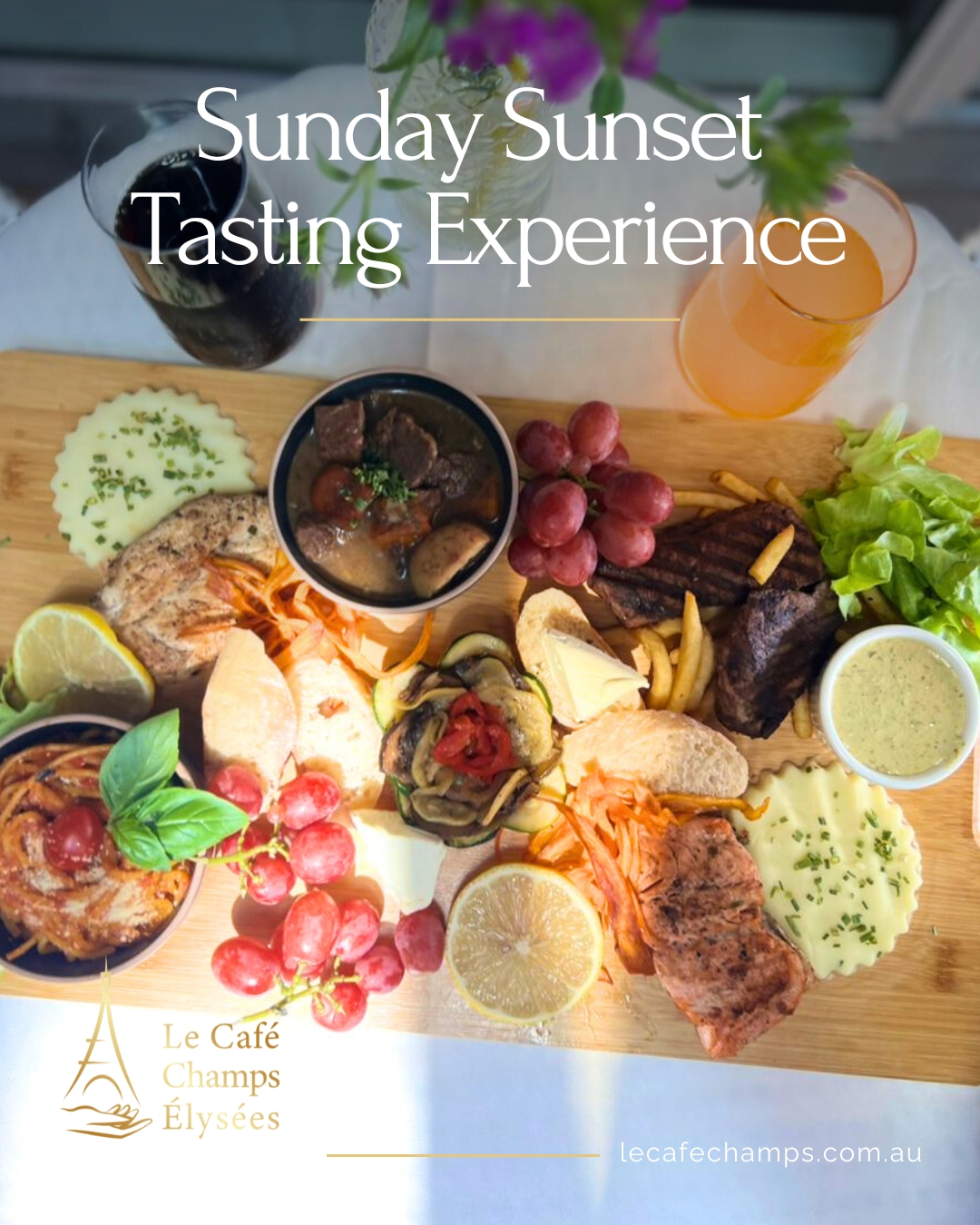 Sundays are for tasting. ✨🥖
Why pick one when you can have them all? Our new $50pp min Two People, Tasting Tray features the following:
🥩 Ribeye on Hot Stone
🐟 Saumon Élégance
🍗 Poulet Doré
🍷 Boeuf Bourguignon
🥘 Ratatouille Provençale
Available Sundays 4:30 PM - 7:00 PM. Spots are limited, and bookings are essential!
📞 Call 0487 138 816 to reserve your French getaway.
#NewcastleNSW #TheJunctionNSW #NewcastleEats #FrenchCuisine #TasteOfFrance #SundaySpecial #TastingTray #DinnerPlans #FoodLovers #LeCafeChampsElysees