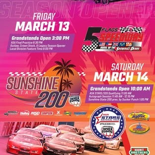 We are excited to launch the 2026 Season on March 13th at @5flagsspeedway and March 14th at @mobileintlspeedway
THANK YOU to our series sponsors who make this all possible! ๐ @painstaking_art @wildwestmotoplex @polydyncoatings @Br technologies