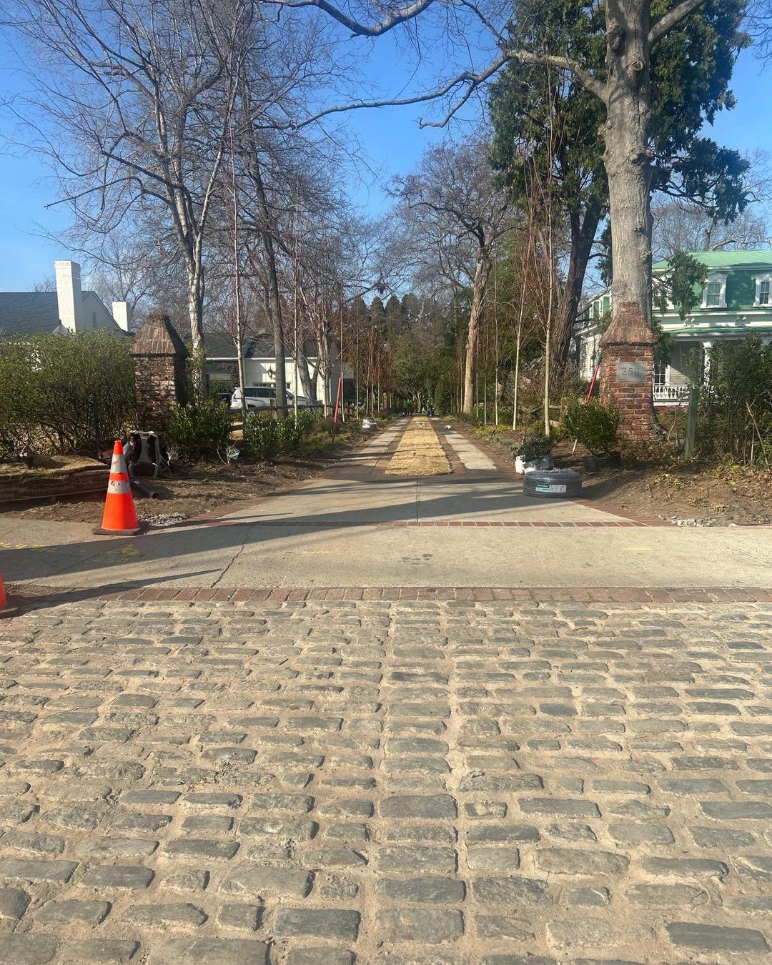 Almost two weeks since pour day and this space is coming together beautifully. Brick banding is finished, sod is laid, plants are in the ground, and we’re wrapping up the final details. We’re already looking ahead to spring when everything is rooted and thriving. A full look at this incredible, multi-phase estate landscape project coming soon.
#jacobslandmanagement #customdriveway #brickbanding #brickapron #hardscapeinstallation