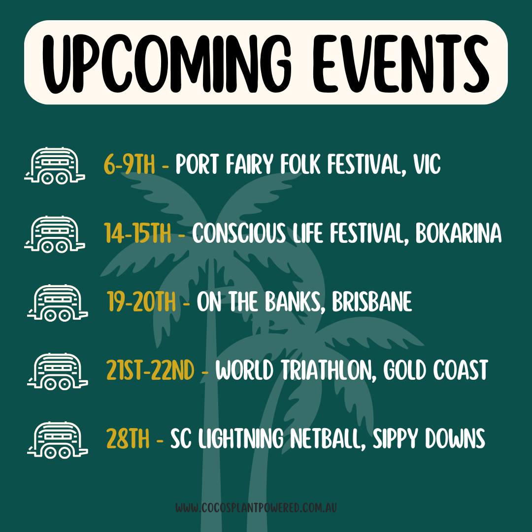 March is looking epic with this incredible line-up of events 🌴
Next week we are heading all the way to the bottom of the country for the @portfairyfolkfestival and it's sure to be a hoot!
We will be back on the Sunny Coast for the following weekend to enjoy the @_consciouslife festival down in Bokarina. This event runs annually and it is the most amazing event. Be sure to grab your tickets!