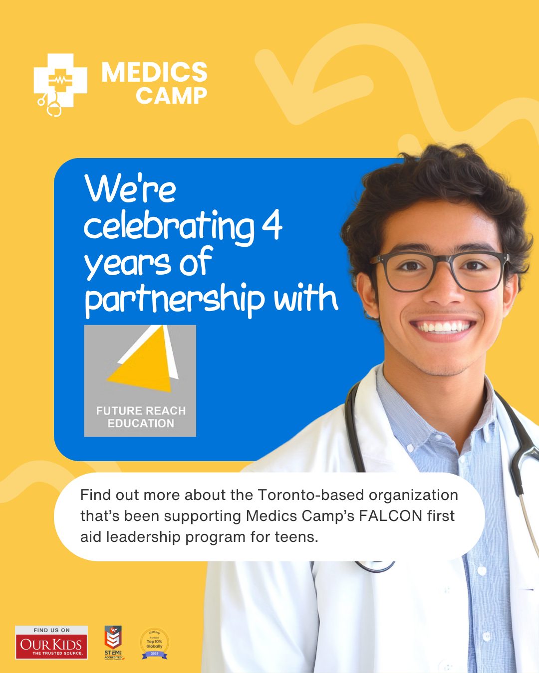 We don't want our campers to just to love medical science—we want them to have the roadmap to make it their future. 🩺✨
That’s why we are so proud to celebrate 4 years of partnering with Future Reach Education!
For the past four seasons, Future Reach has been an integral part of our FALCON program for teens, providing our campers and their families with the expert coaching they need to navigate post-secondary pathways.
This summer, their founder and education coach Imbert Fung will be on-site to consult with parents and share his expertise on how to navigate the university application process and build a standout portfolio. 🎓🩺
🗓️ Stay tuned for the official schedule of his appearances at our GTA locations!
#STEMEducation #UniversityPrep #FutureDoctors #CanadianUniversity
