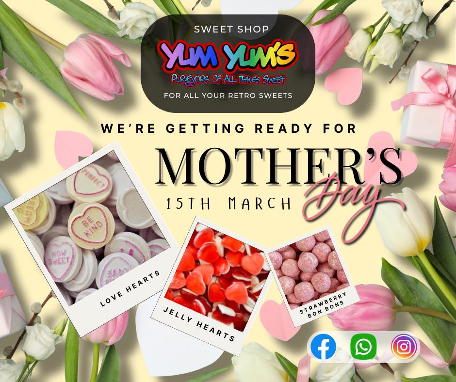 Are you ready for Mothers Day? 1 week to go.
Yum Yums Sweet Shop
#yumyumswymondham #yumyumsweetshop #norwich #norfolk #mothersdaygifts #mothers #mothersday #hearts #jellyhearts #lovehearts