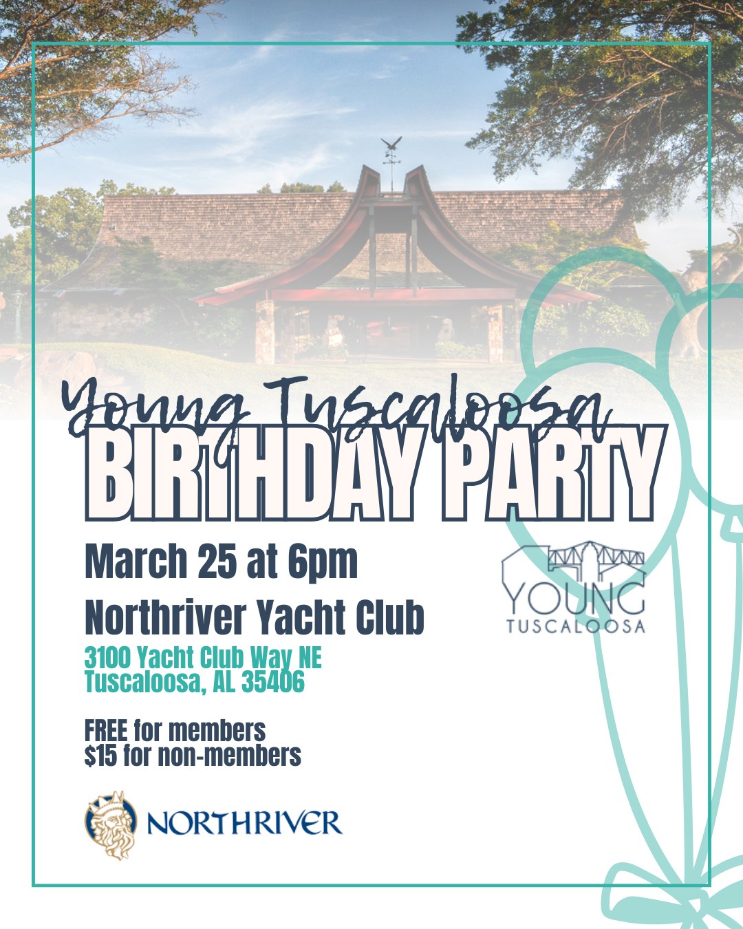 Happy Birthday Young Tuscaloosa! Let's celebrate another year of bringing Tuscaloosa's young profesionals together with our annual birthday party on March 25 at Northriver Yacht Club! 🥳
Join us March 25 from 6-8pm at the Yacht Club Upper Room. Refreshments provided. FREE for member and $20 for non-members. Register at youngtuscaloosa.com
#YoungTuscaloosa