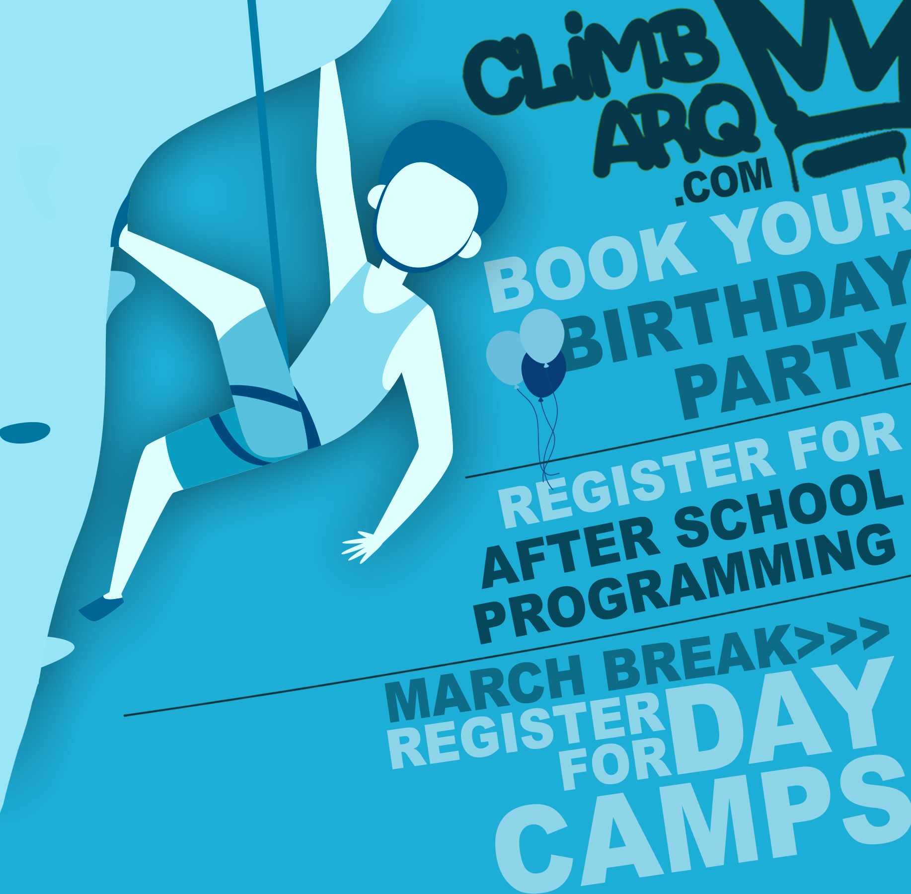 At Arq Mountain Centre, kids climb, play, learn, and have an incredible time doing it. Youth are a huge part of our community, and we’re proud to create a safe, exciting environment where kids build confidence, develop movement skills, and leave every visit with a smile.
🌄 March Break Day Camps – A full day of climbing, playing, learning, and making new friends in a fun and supportive environment. Our Dynostars program (ages 3-5) will also be running at a discounted rate (call or email us for details).
🧗 Spring After-School Youth Programs (Ages 5–19) – Our instructional programs help kids grow their climbing skills, confidence, and creativity on the walls.
🎉 Birthday Parties – The ultimate birthday adventure! Climbing, games, and celebration in our party space, all guided by our awesome staff.
climbarq.com • 250.489.0620
At Arq, climbing is more than just an activity — it’s a place for kids to move, learn, and thrive. 👉 Book a birthday party, register for March Break camps, or sign up for our Spring youth programs today!