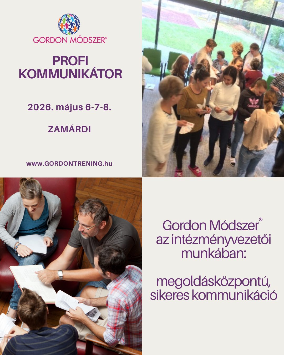 🌿 Gordon Módszer® a vezetői munkában
Megoldásközpontú, sikeres kommunikáció a mindennapi vezetői helyzetekben
Egy vezető nap mint nap kommunikációs helyzetekben hoz döntéseket:
munkatársakkal, szülőkkel, kollégákkal, fenntartóval.
De hogyan lehet egyszerre határozottnak, hitelesnek és együttműködőnek maradni?
A 3 napos Gordon tréning gyakorlati eszközöket ad a vezetők kezébe ahhoz, hogy
✔ konstruktívan kezeljék a konfliktusokat
✔ támogató, mégis hatékony kommunikációt alakítsanak ki
✔ motiválóbb, együttműködőbb szakmai légkört teremtsenek
✔ megoldásközpontúan reagáljanak a nehéz helyzetekben
👥 Kinek szól?
Intézmény- és telephely-vezetőknek, helyetteseknek, szakmai vezetőknek, szaktanácsadóknak, csoportvezetőknek és mindazoknak, akik emberekkel dolgoznak és vezetői szerepben vannak.
📍 Helyszín: Zamárdi – Wellamarin Konferencia Központ
📅 Időpont: 2026. május 6–7–8.
👩🏫 Tanfolyamvezetők:
Kiss Éva – a Gordon Intézet vezetője
Koppány Ivett – intézményvezető, Gordon tréner
🎓 Akkreditált képzés – 30 kreditpont
Ha szeretnéd, hogy a kommunikáció valóban támogassa a vezetői munkádat, várunk szeretettel a tréningen.
👉jelentkezés: info@gordontrening.hu
https://www.gordontrening.hu/gordonnaptar