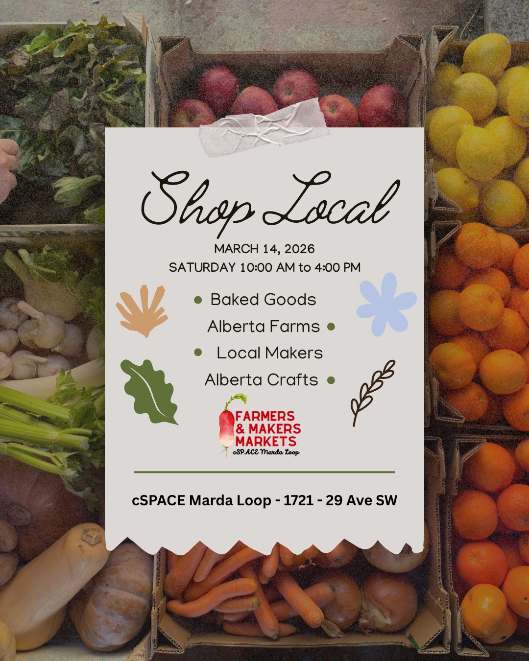 Only a few more days until our End of WINTER almost SPRING popup market at cSPACE Marda Loop and we can not wait to see you.
Saturday March 14, 2026
10:00am to 4:00pm
cSPACE Marda Loop
@cspace.mardaloop
@yyc.sociables
@curiocitycalgary @culinairemag @whatsgoodcalgary
#farmersmakersmarket #yycnow #yyceats #yyccommunity #yyclocalbusiness