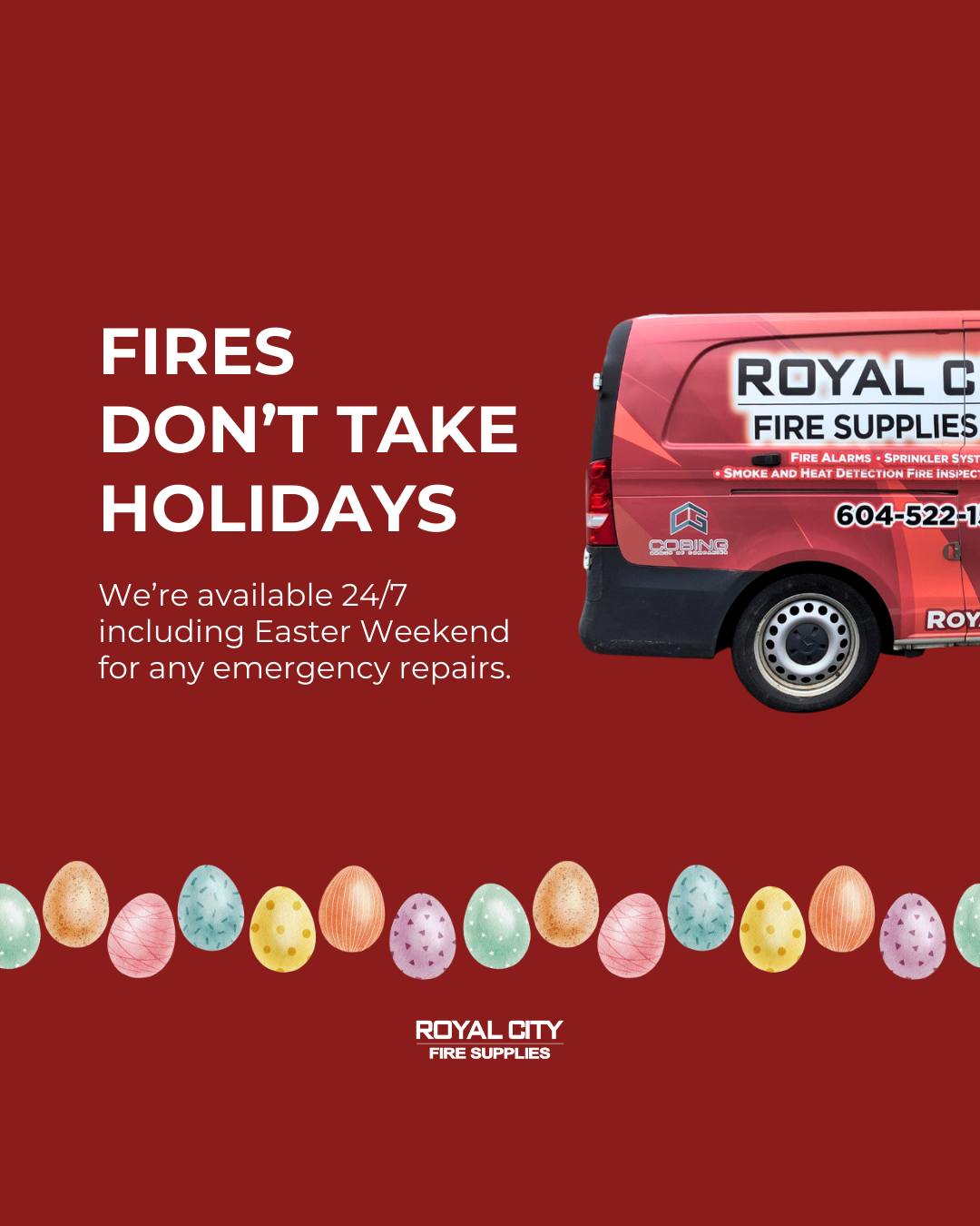 Long weekends don’t pause fire risks—and neither do we.
Whether it’s a holiday, Easter weekend, or after-hours emergency, Royal City Fire Supplies is available 24/7 to handle urgent fire protection repairs and service calls.
Because when it comes to life safety, there’s no such thing as “closed.”
Call us anytime—we’re ready.
#24HourService #EmergencyFireRepair #HolidayCoverage #RoyalCityFire #LifeSafetySupport #AlwaysOnCall