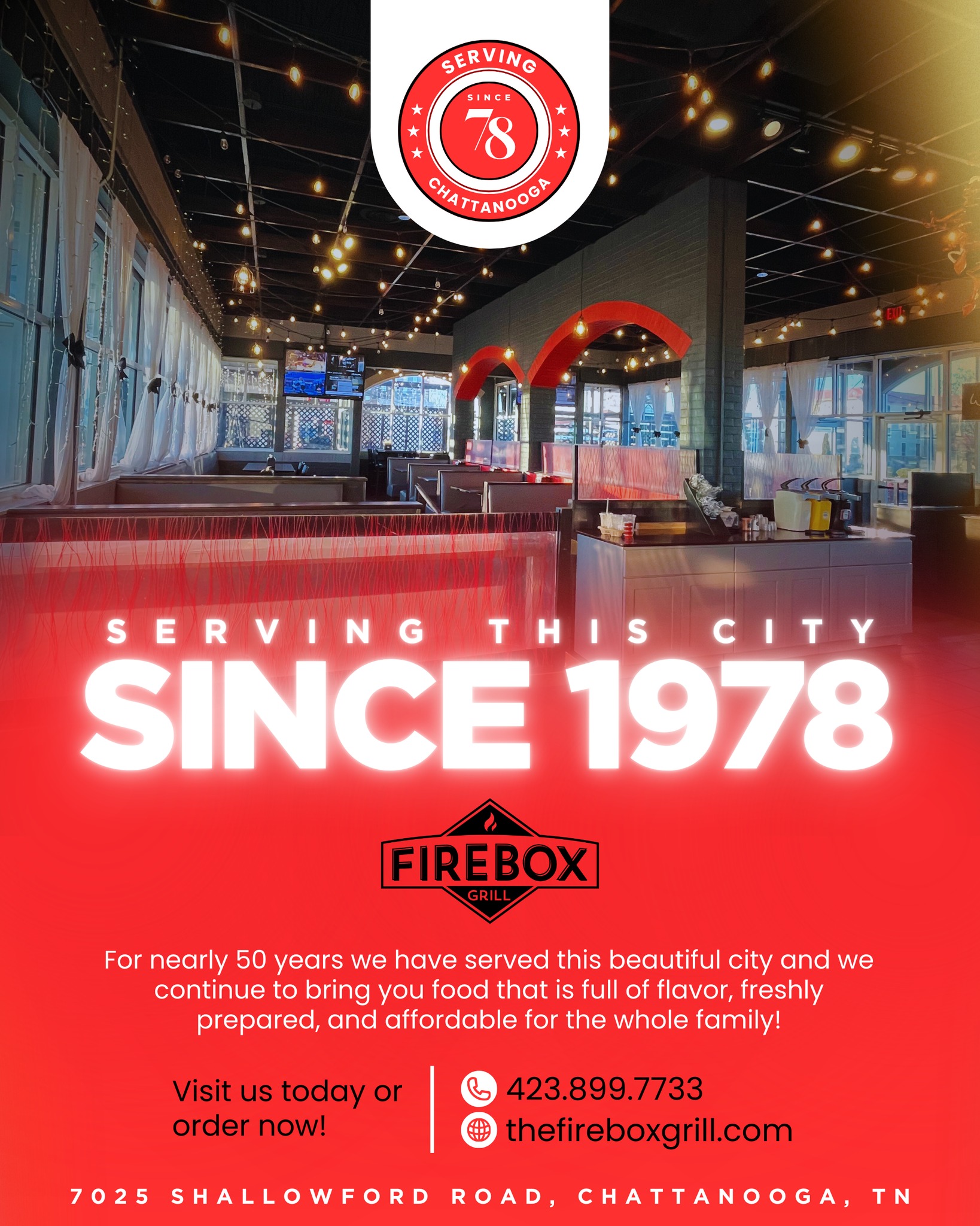 DID YOU KNOW that Firebox Grill and @glengenegrill (located in Hixson) have been proudly serving the city of Chattanooga for almost 50 years! Our family has owned and operated these restaurants for all these years and we still strive to provide the best and most flavorful food in town! Stop by today and see why we have lasted this long! #chattanooga #familydinner #FreshStart