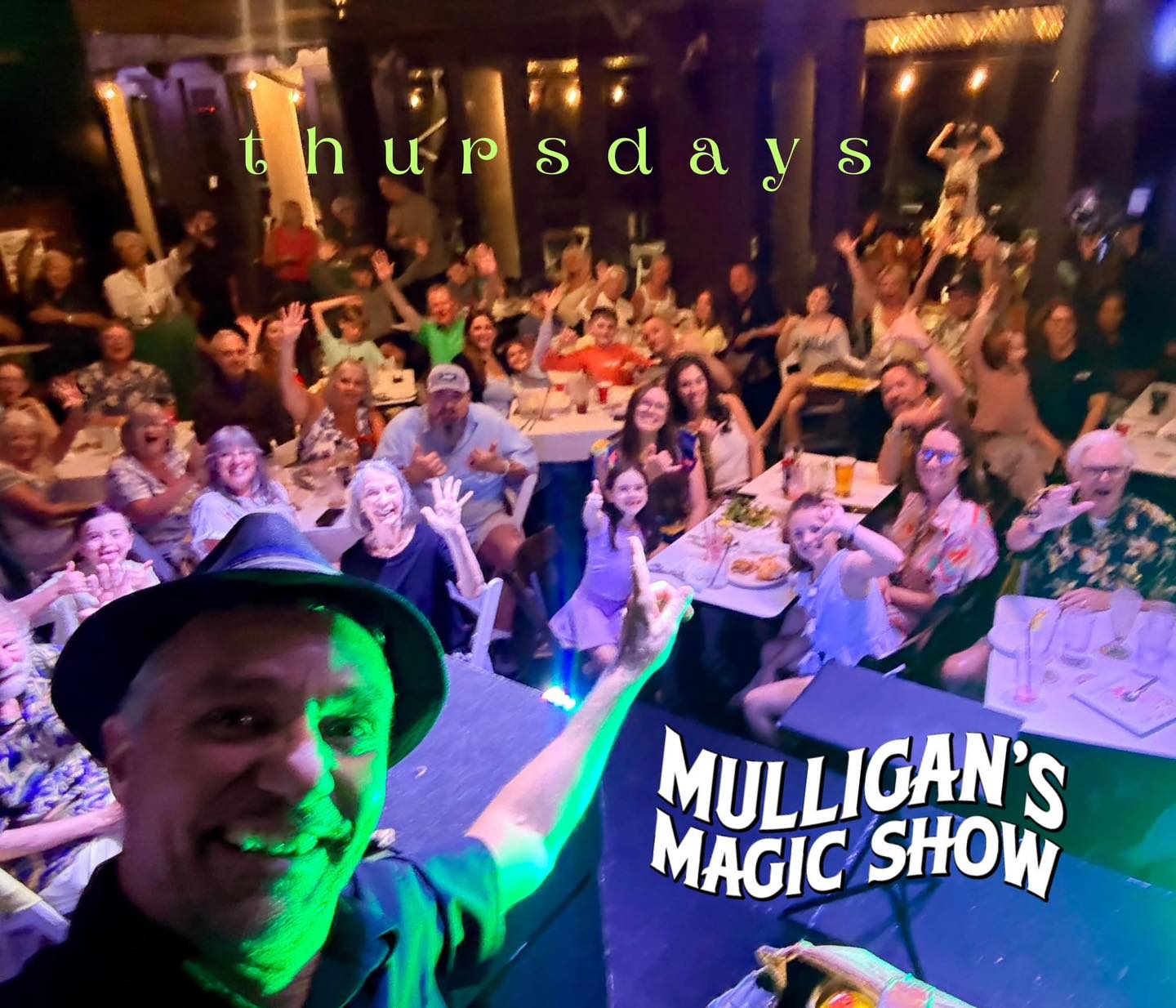 Contrary to what my knee might think, I'm back to work. Had a great show last night. Tons & tons of funny impromptu moments with a super lively crowd. #mulligansmagicshow #magicbrent #goodtimes