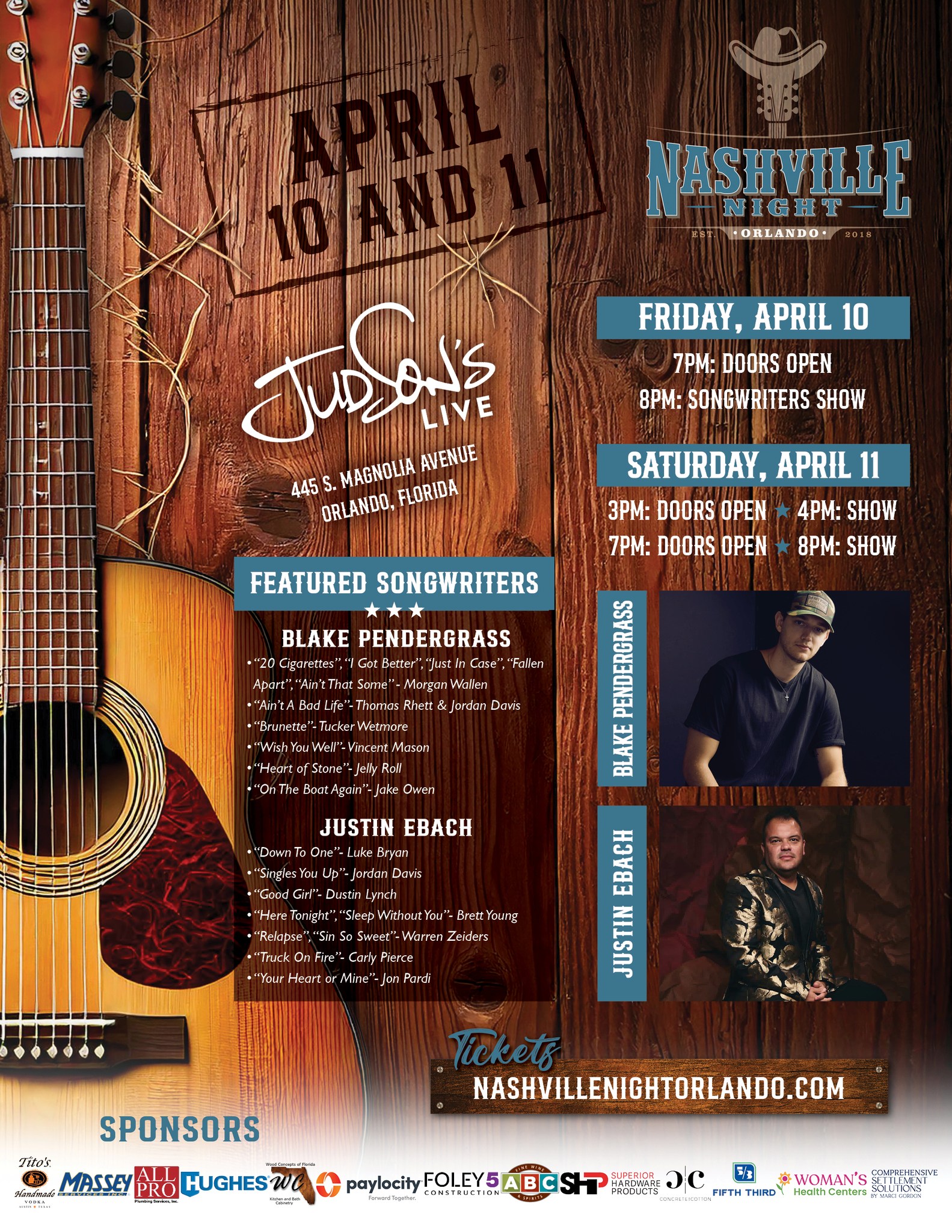 We can’t wait to see you at Nashville Night in Orlando April 10 & 11!
This is going to be an incredible show featuring the amazing songwriting talents of @blakemccoypendergrass and @justinebach. Get ready for an unforgettable night of songs, stories and the magic that makes songwriter rounds so special!
See y'all soon!