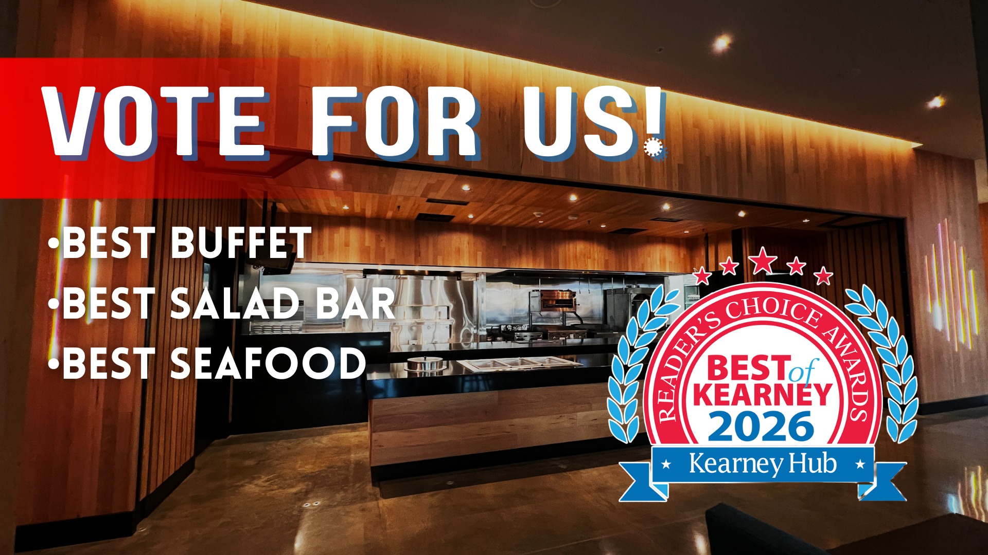 IT'S TIME FOR BEST OF KEARNEY 2026!
Voting has officially opened, and thanks to you, we've been nominated for THREE AMAZING CATEGORIES!
•BEST BUFFET 🥩🍕
•BEST SALAD BAR 🥗
•BEST SEAFOOD 🍤
If you've visited and enjoyed our buffets, you know they're TOP-TIER! Fyre is the place to go in Kearney for PREMIER BUFFETS! We want to thank the community for nominating us, and we hope that you vote for us as the winner of these categories!
Follow the link below to vote for us, we are in the "Bar & Restaurants" category!
https://bit.ly/bestofkearney2026