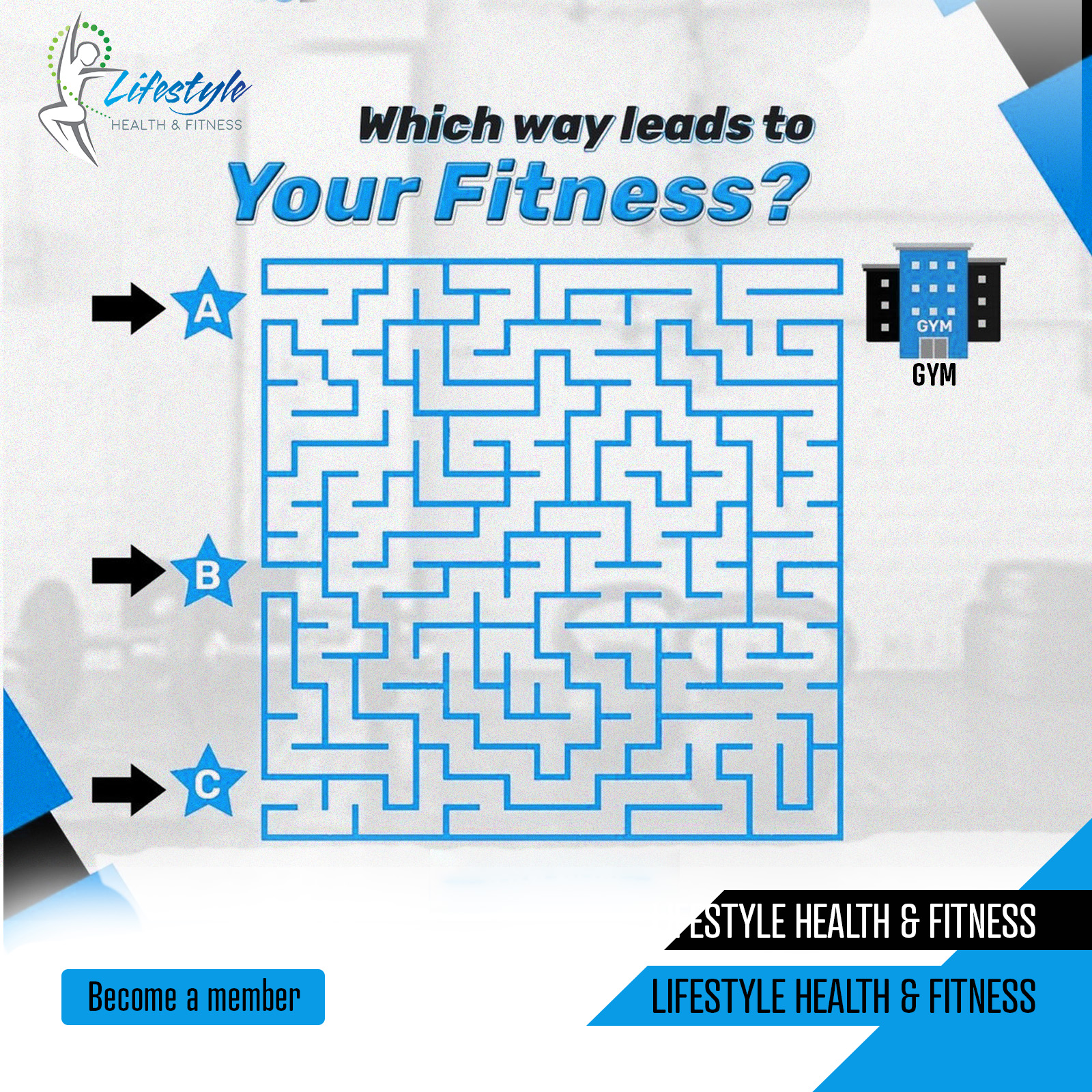 Which way leads to your fitness? 💪
Take a closer look at the maze and see if you can find the path that leads to the gym. Is it A, B, or C? Comment your answer below and test your fitness focus!
Ready to start your journey? Become a member at Lifestyle Health & Fitness today.
#LifestyleHealthAndFitness #FitnessJourney #GymLife #StayActive #LusakaFitness