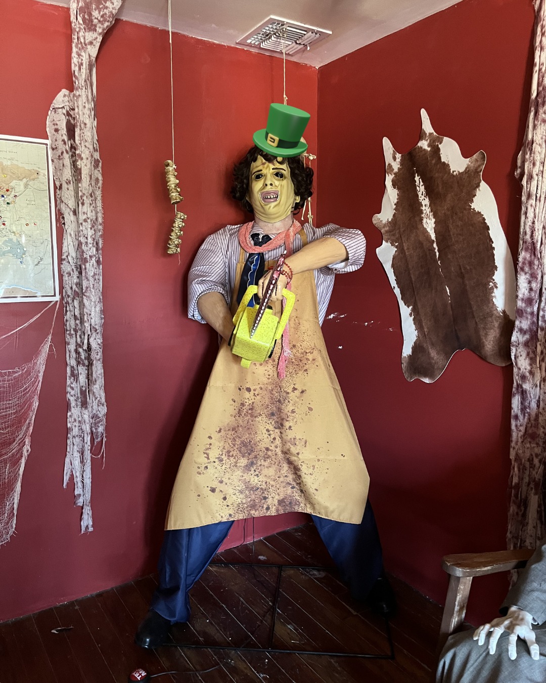 Leatherface is feeling festive... Happy St. Patrick's Day!! Come celebrate with us and our March Specialty Drinks 💚🍀